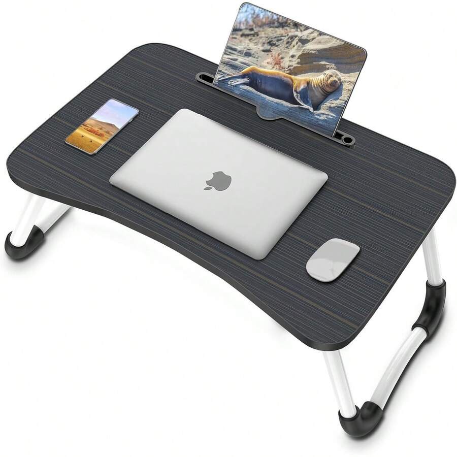 Portable Lap Desk Bed Table Tray Foldable Laptop Stand Cup Holder Black