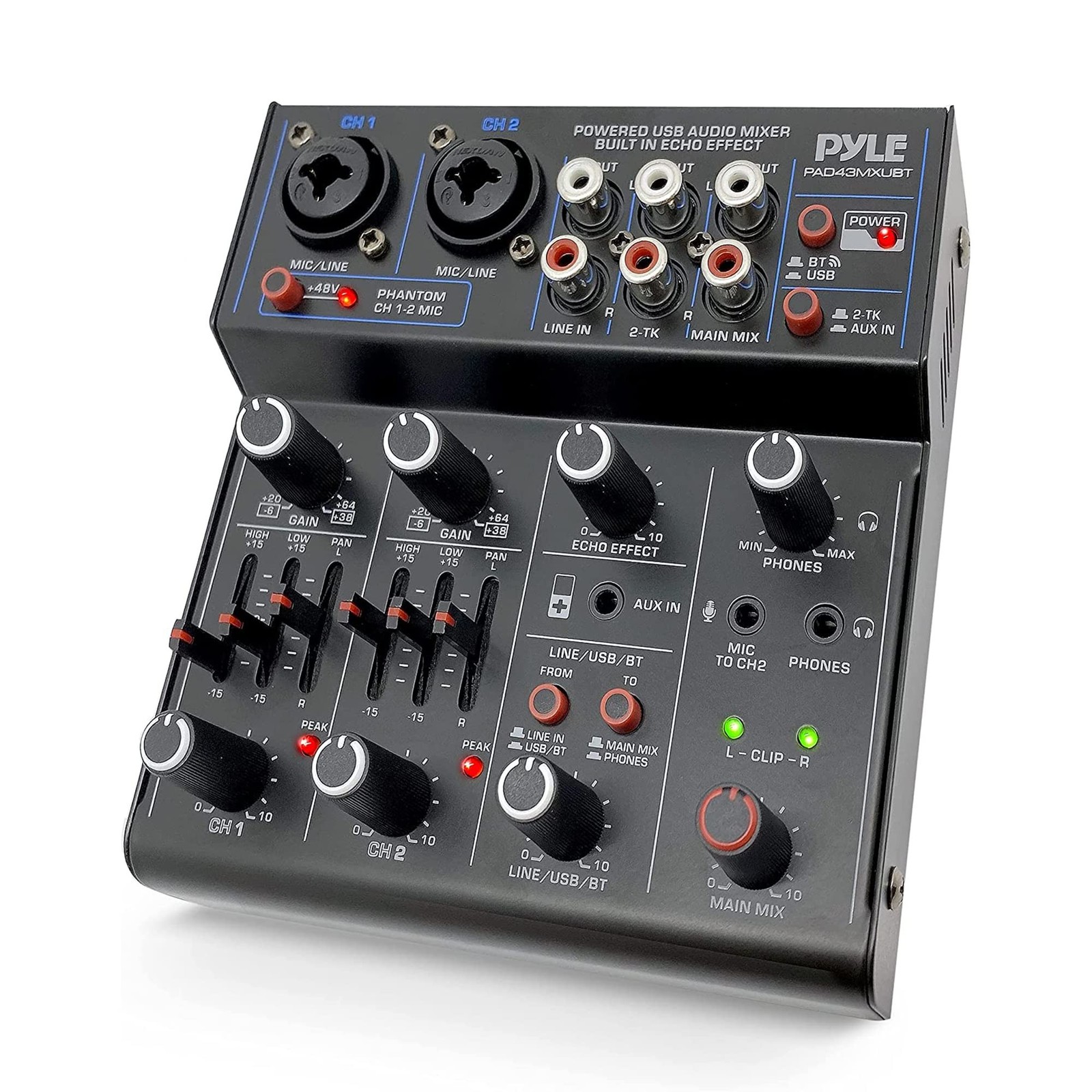 Pyle Professional Wireless DJ Audio Mixer - 4 Channel Bluetooth Controller So...
