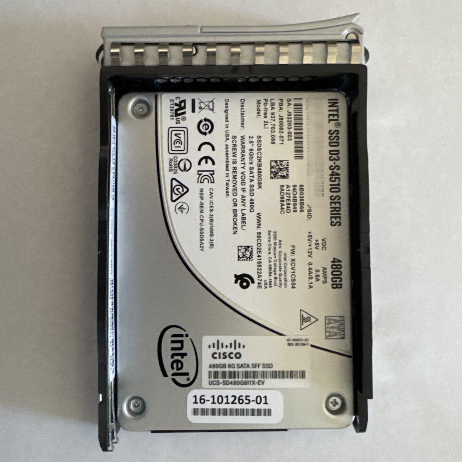 Cisco UCS-SD480G6I1X-EV 480GB 6G SATA 2.5 Inch SSD Intel D3-S4510