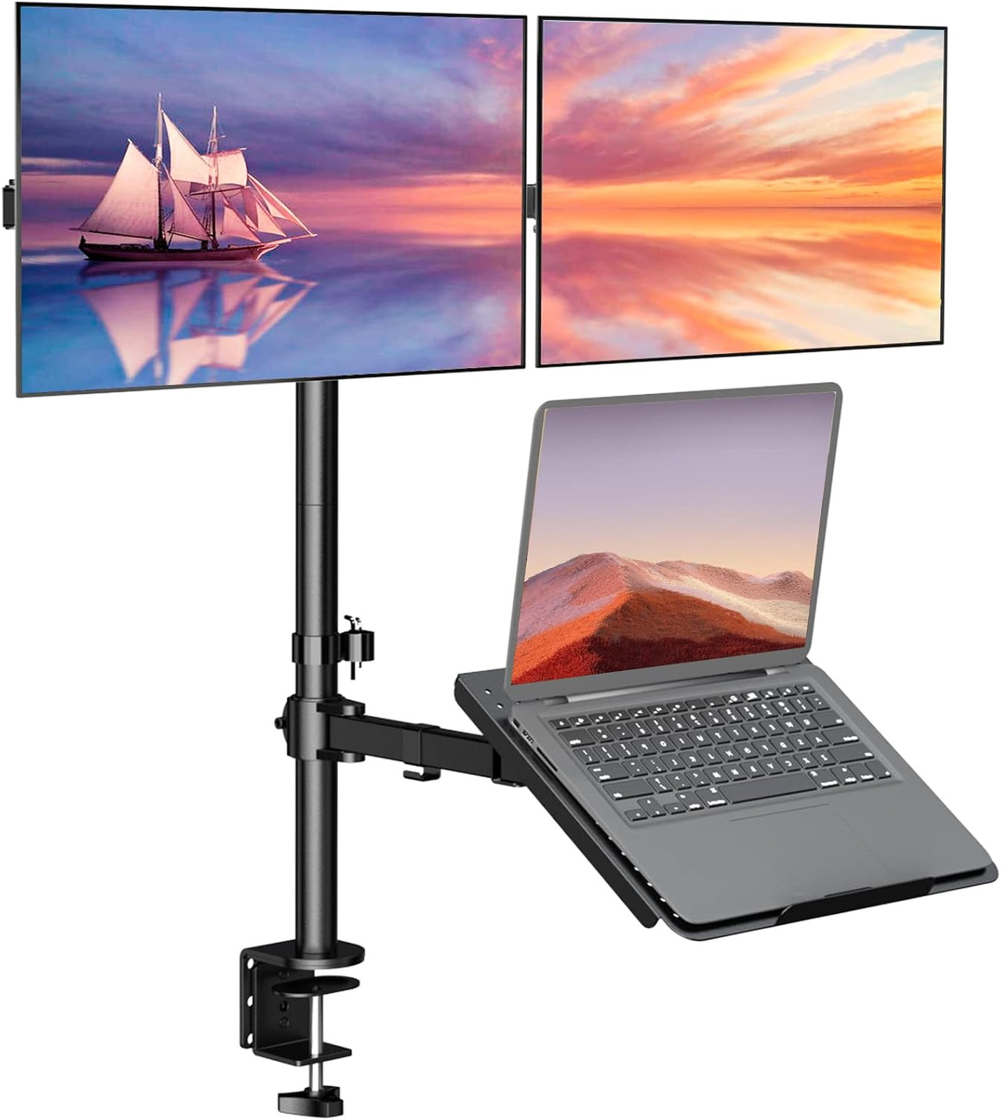 Dual Monitor and Laptop Desk Mount for 17 Inch Notebook and 27 Inch Screens