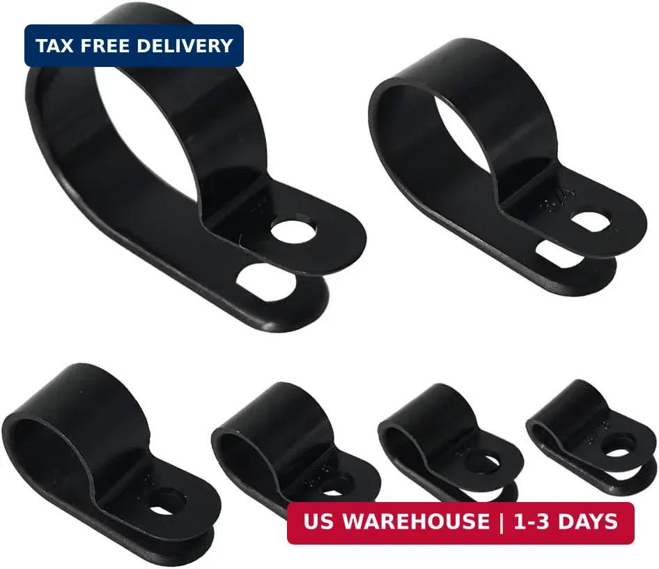Cable Clamp 200 Pcs Black Nylon Screws Plastic R-Type Cable Clamp Clips Fastener