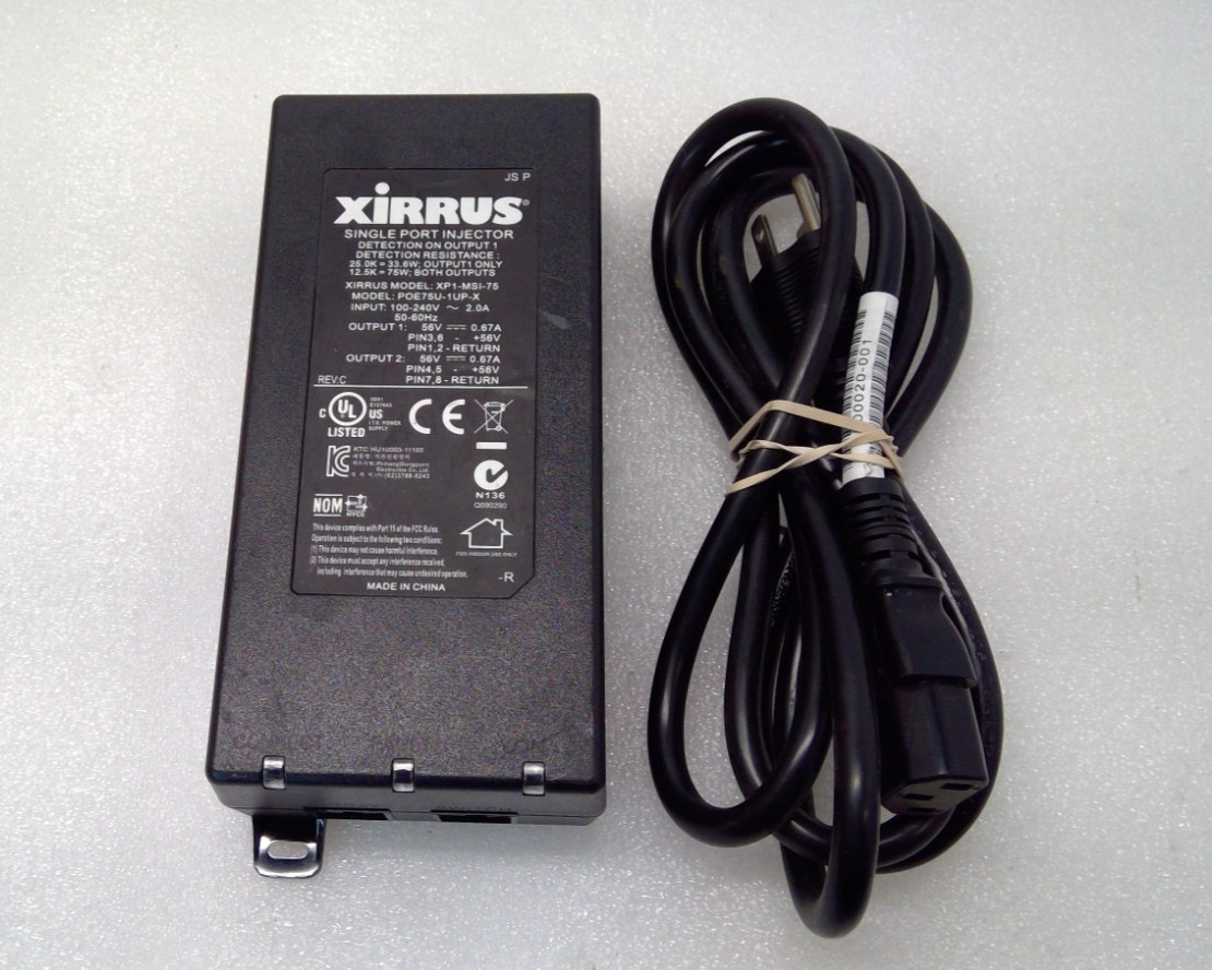 Xirrus XP1-MSI-75 POE75U-1UP-X Single Port Injector 2 Output PoE w/ cable