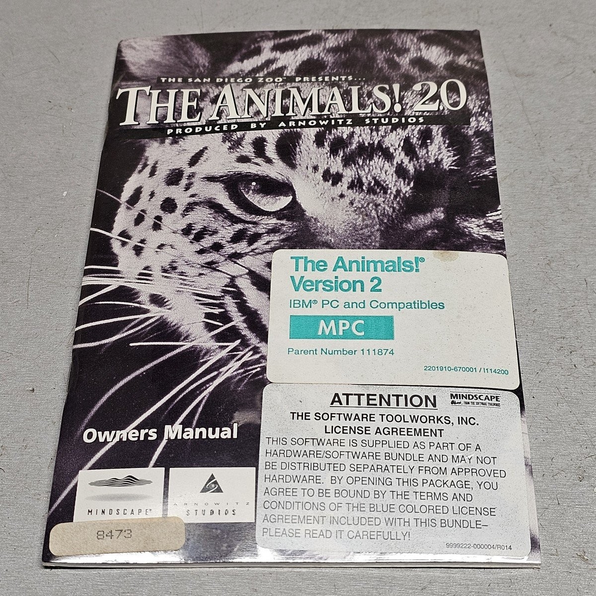The Animals 2.0 PC CD-ROM Software Mindscape San Diego Zoo Version 2 Owners Man