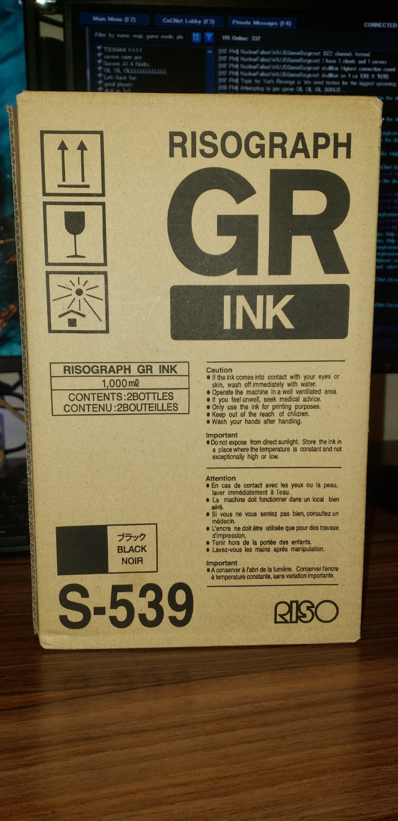 2 New Genuine Riso S539 / S-539 Black Duplicator Ink Box of 2 for GR1700, GR1750