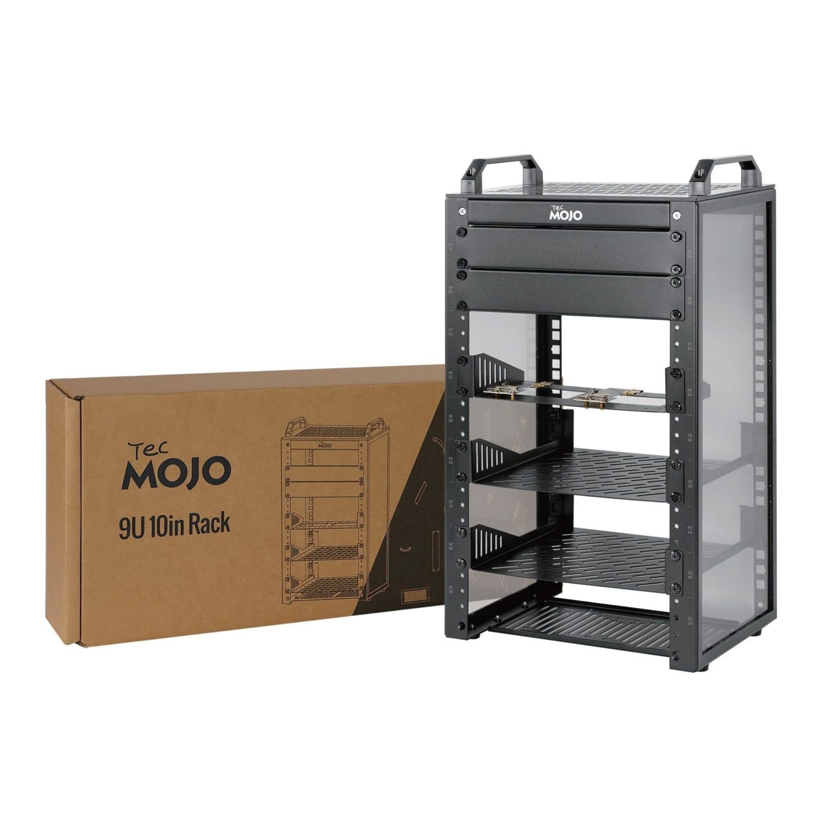 Tecmojo 9U Network Rack, 10 inch Mini Server Rack with 2 Side Translucent Pan...