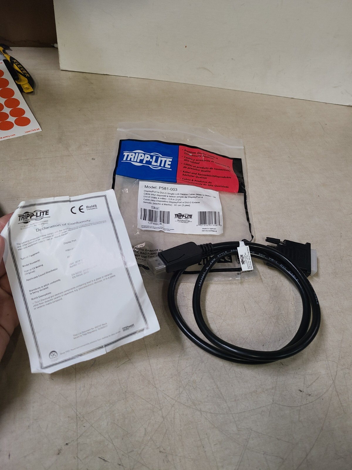 TRIPP LITE CONNECTIVITY P581-003-V2 3FT DISPLAYPORT TO DVI ADAPTER