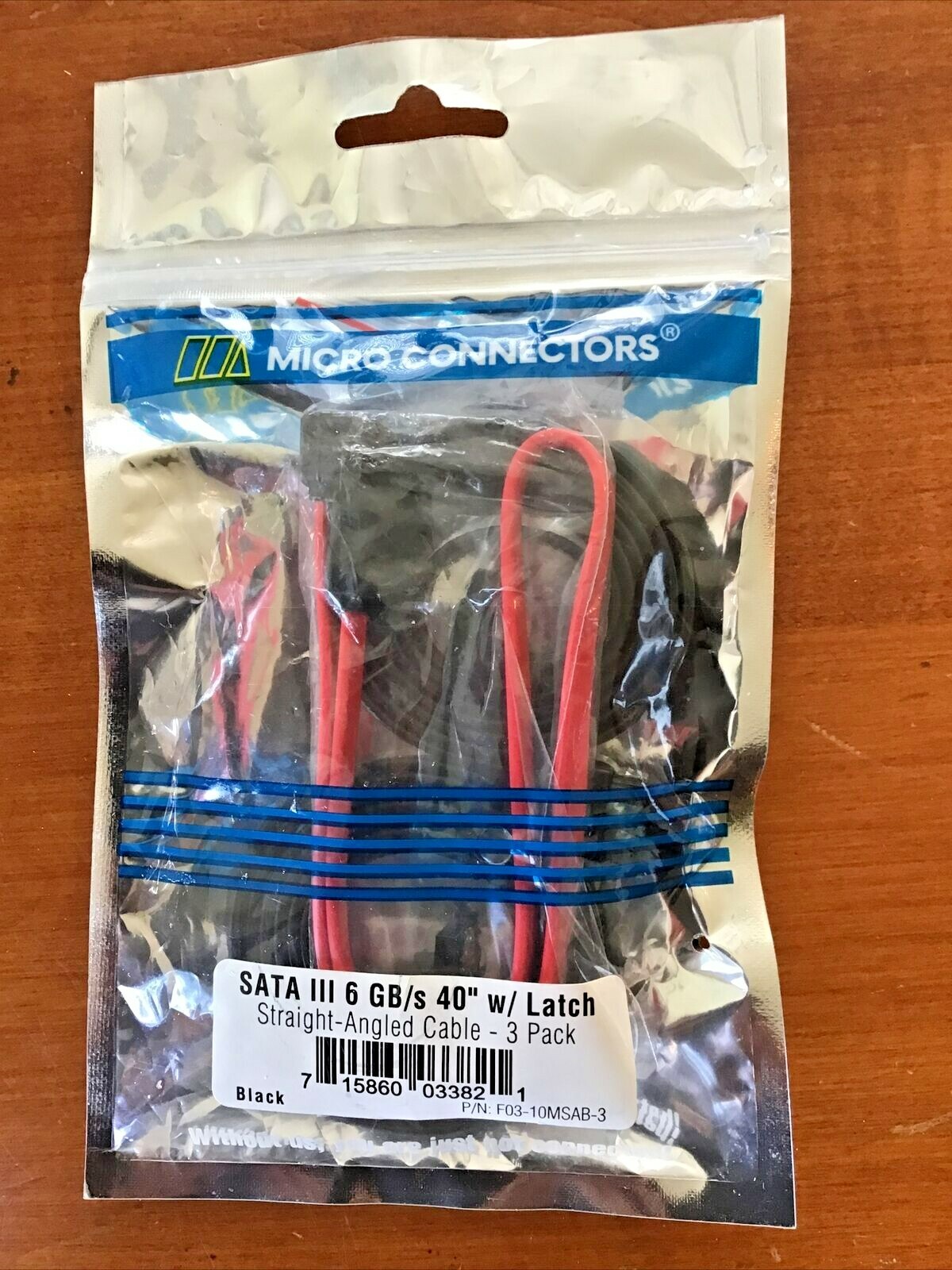 SATA III 6 GB/s 40” With Latch, Straight-Angled Cable 3 Pack
