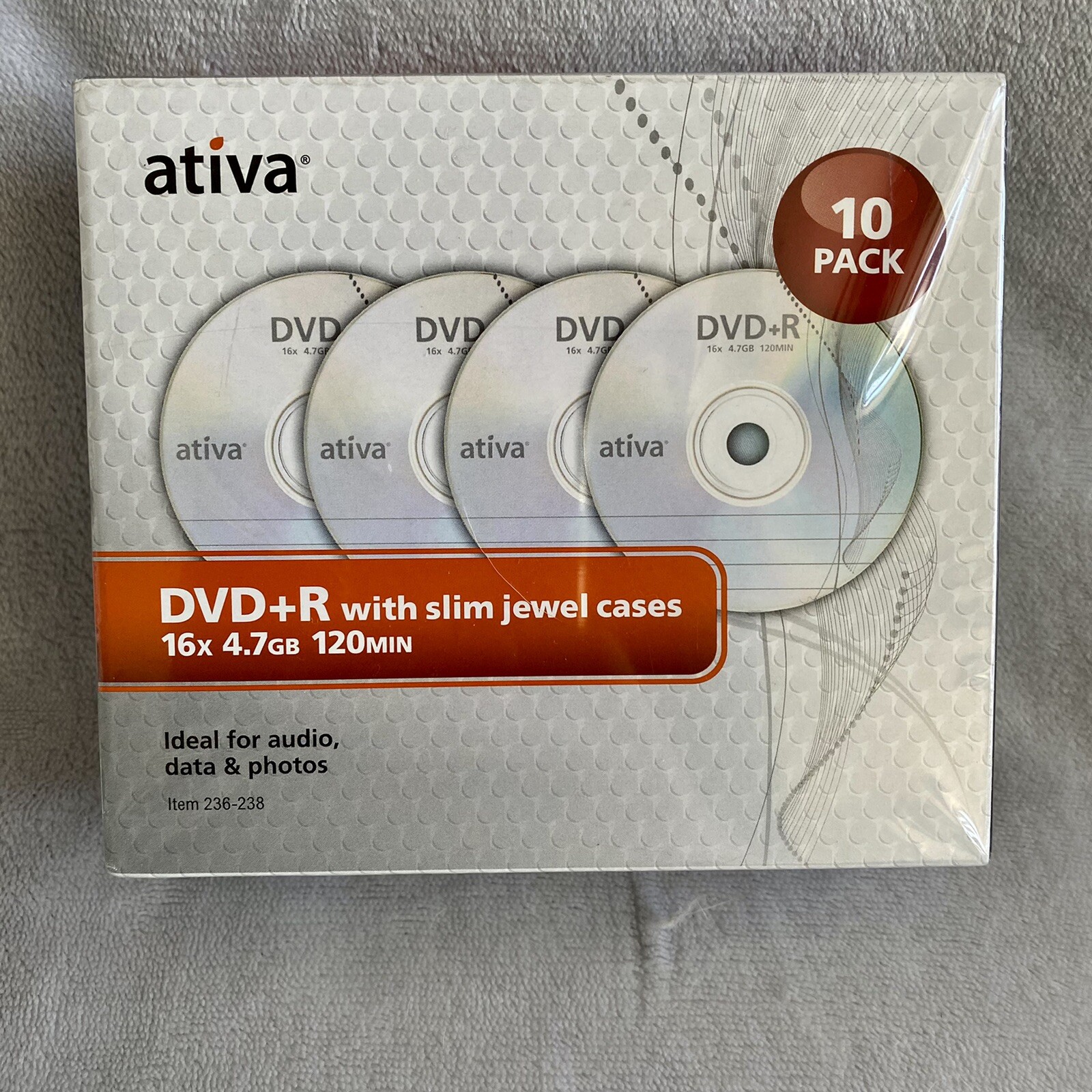 Ativa DVD+R Blank Recordable Discs 10 Pack Slim Jewel Cases 16x 4.7GB Sealed