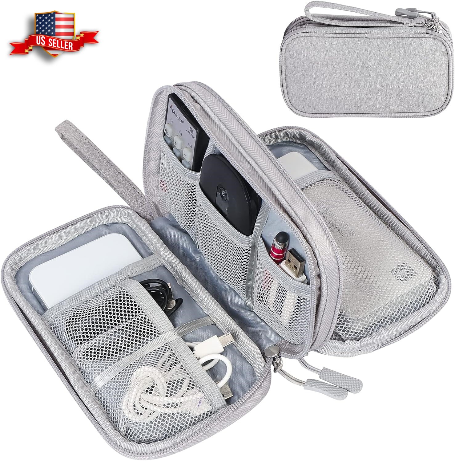 Travel Organizer Bag Cable Storage Pouch Case Portable Waterproof Double Layers