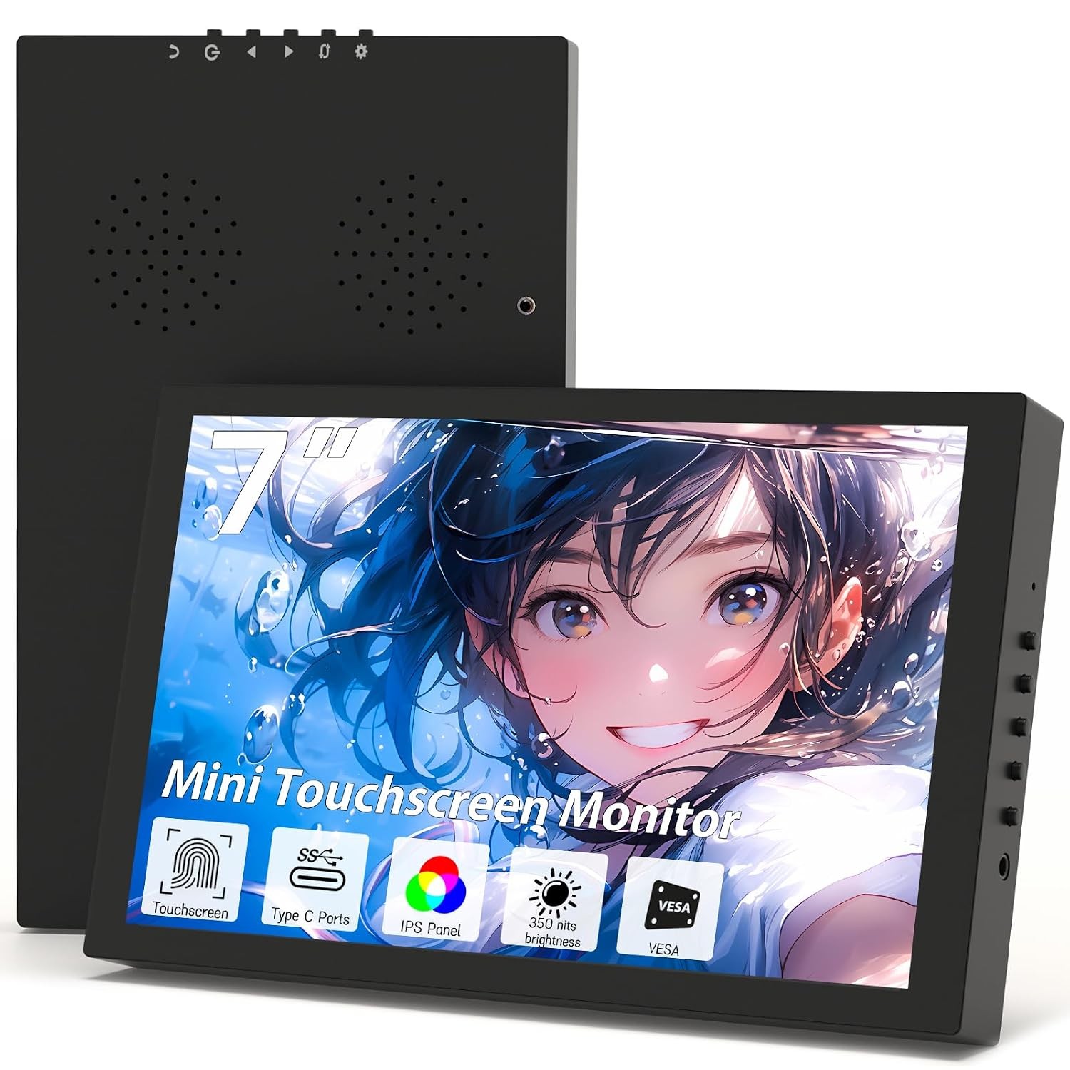 7 Inch Black HD 1280x800 Type C HDMI Portable Mini Touchscreen Monitor