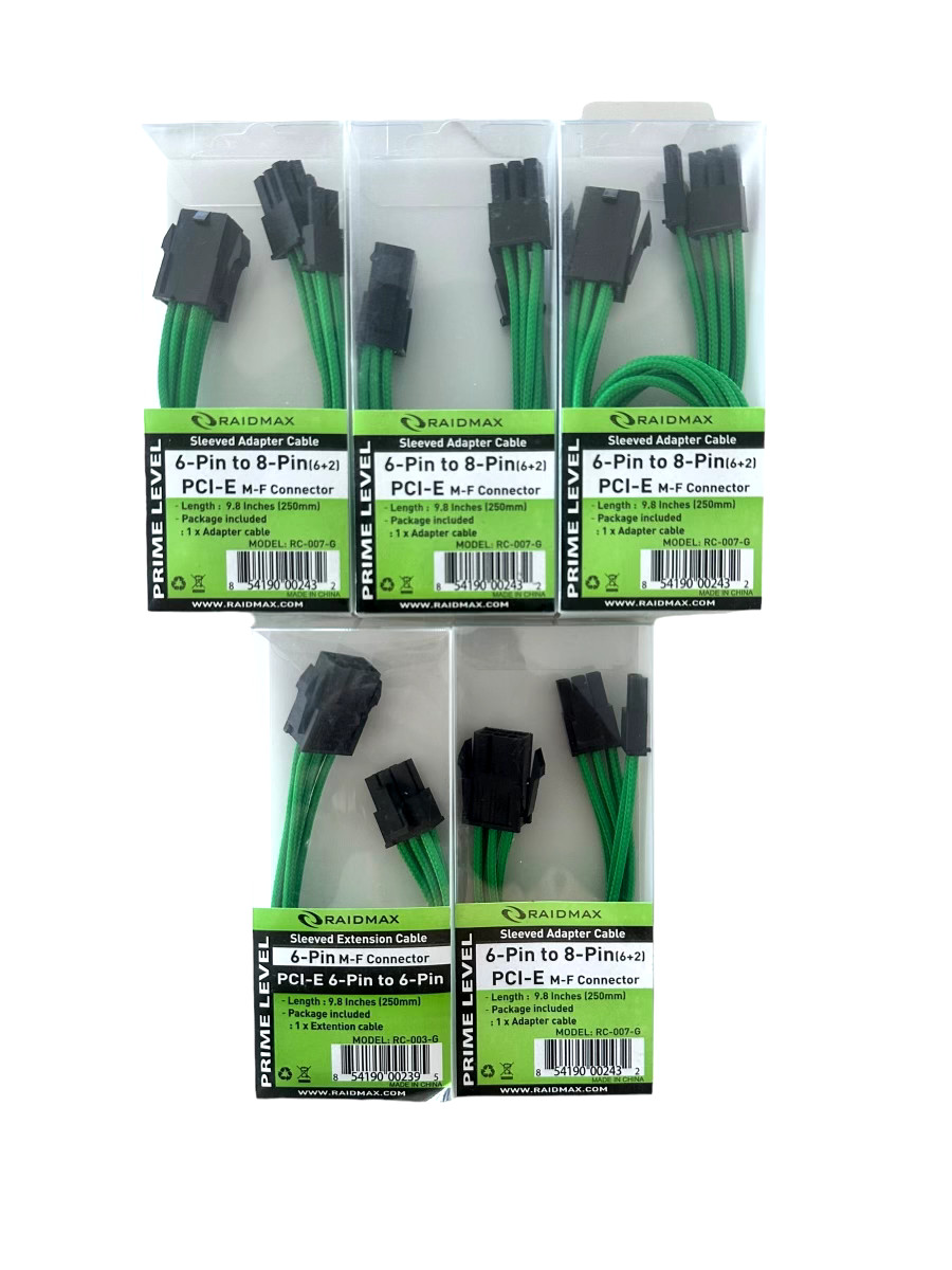6-Pin to 8-Pin Sleeved Adapter Cable PCI-E M-F Connector 9.8in *LOT OF 5*
