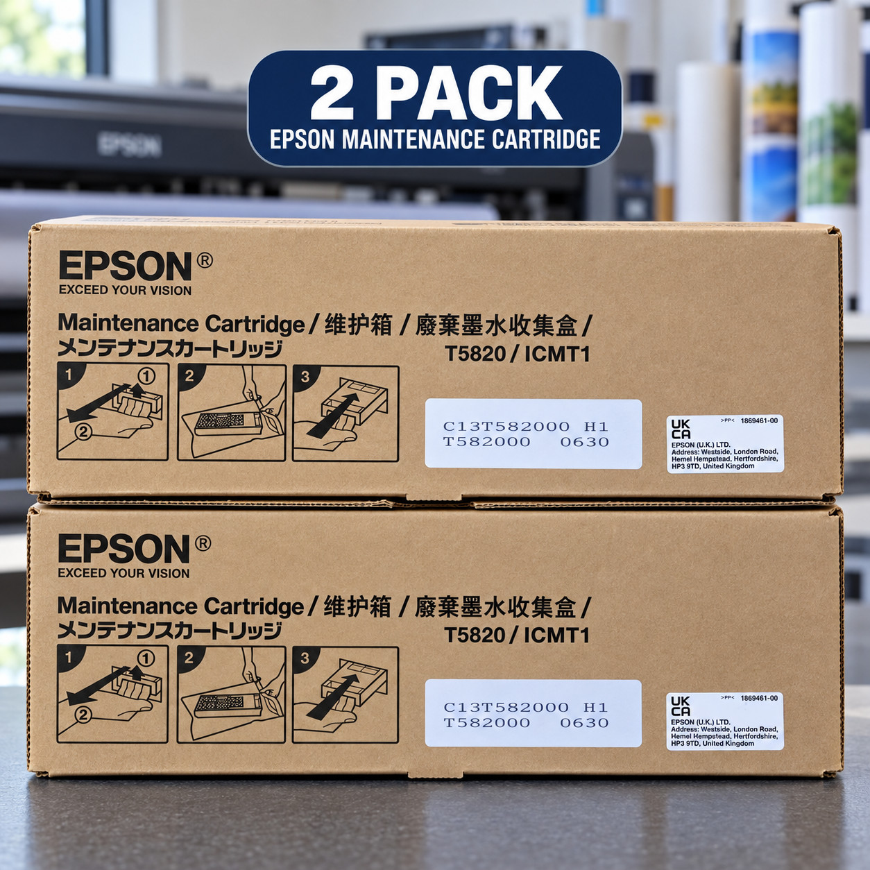 2 Pack Epson T582000 Ink Maintenance Tank for Stylus Pro 3800 & SureColor P800