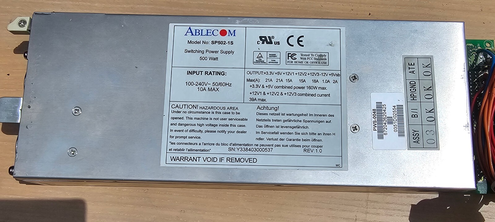 Ablecom SP502-1S power supply module plus board Supermicro PWS-0048