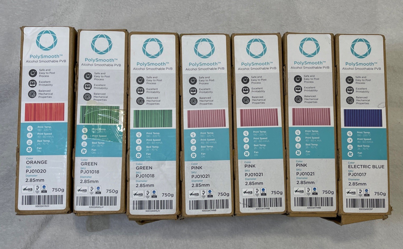 Polymaker 3D Printing Filament, PolySmooth, Lot Of 7, Various Colors 2.85mm