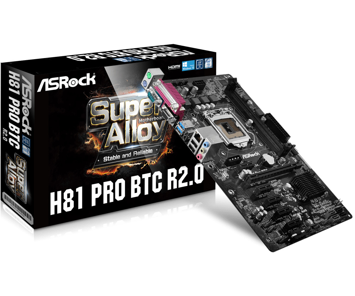 ASRock H81 Pro BTC R2.0 Intel LGA 1150 SATA 6Gb/s ATX 6 PCIE for Crypto ETH NIB