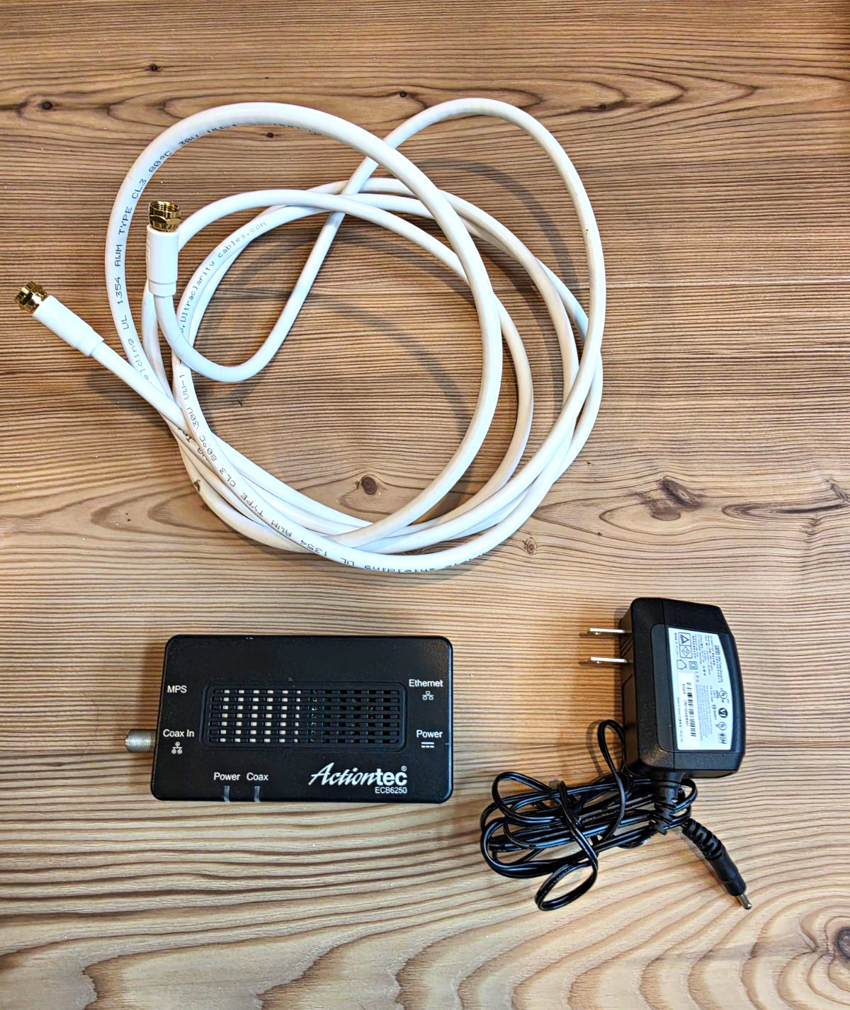 Actiontec ECB6250 MoCA Adapter Coax F-Female to RJ-45 Powered 3 ft Cable