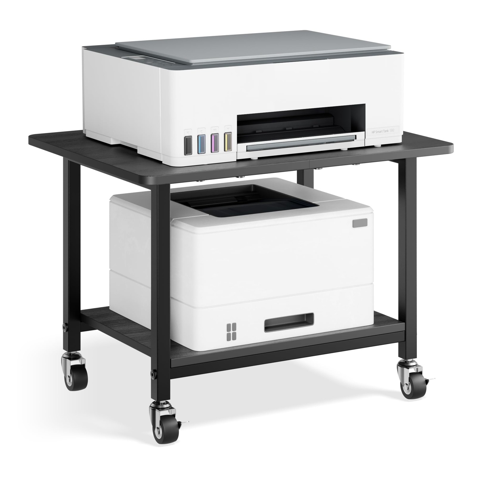 Printer Stand with Lockable Wheels, 2-Tier Rolling Printer Cart with Storage ...