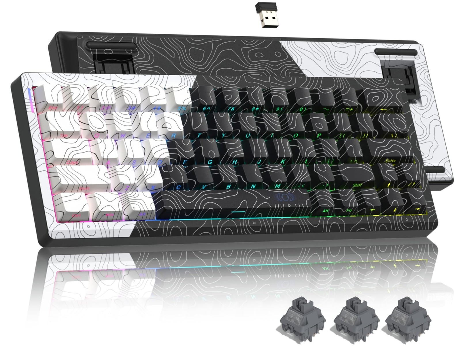 Womier Wireless Gaming Keyboard 60 Percent with QMK/VIA, Topographic Creamy M...