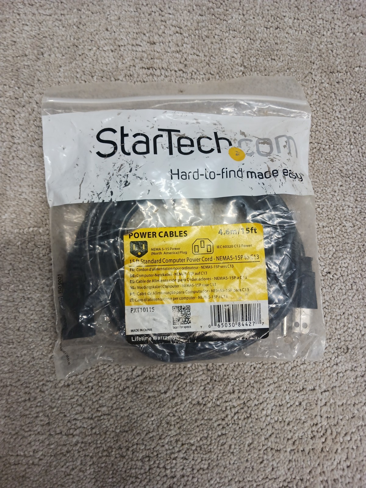 StarTech PXT10115 15FT Standard PC Computer Power Cord NEMA5-15P to C13