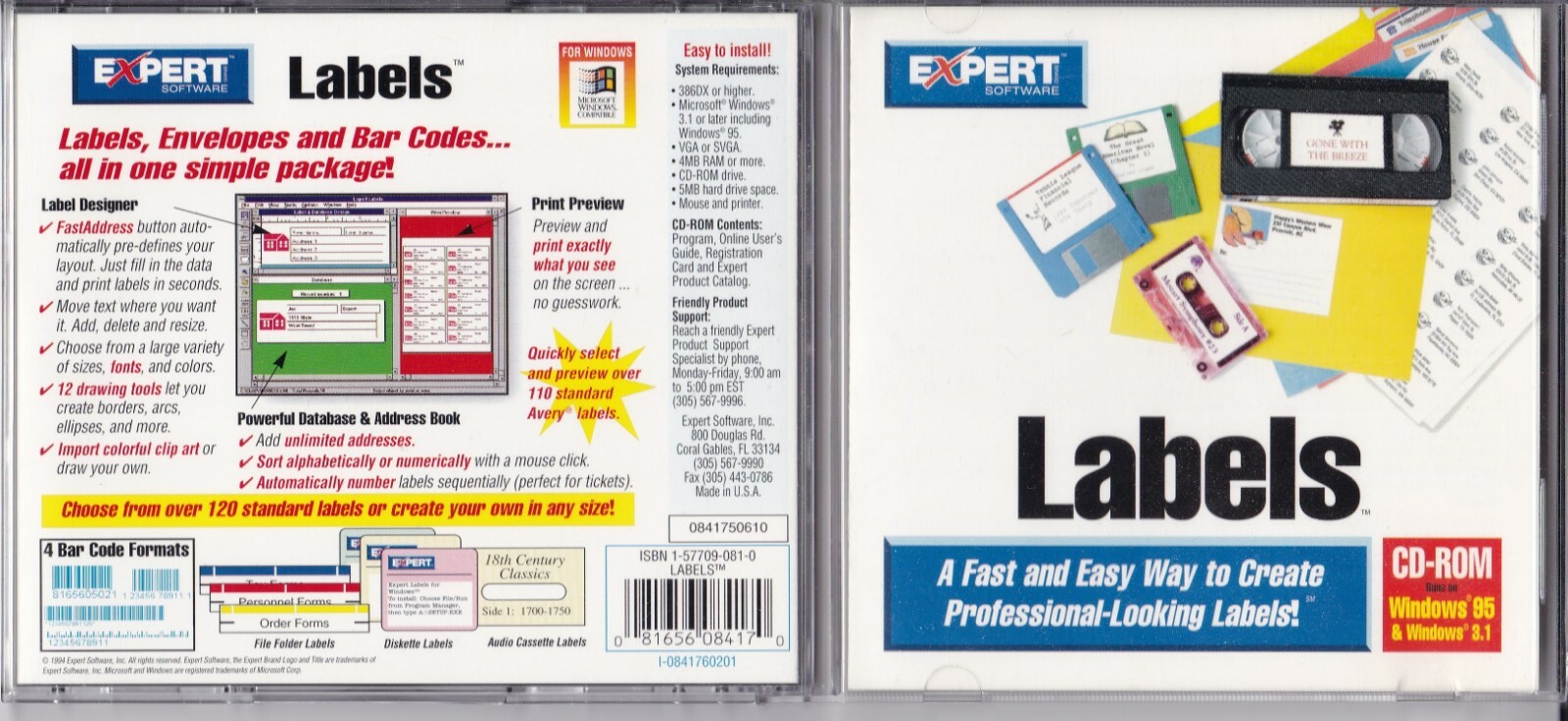 Vintage Expert Software Labels (PC CD-ROM for Windows 95/3.1, 1994)