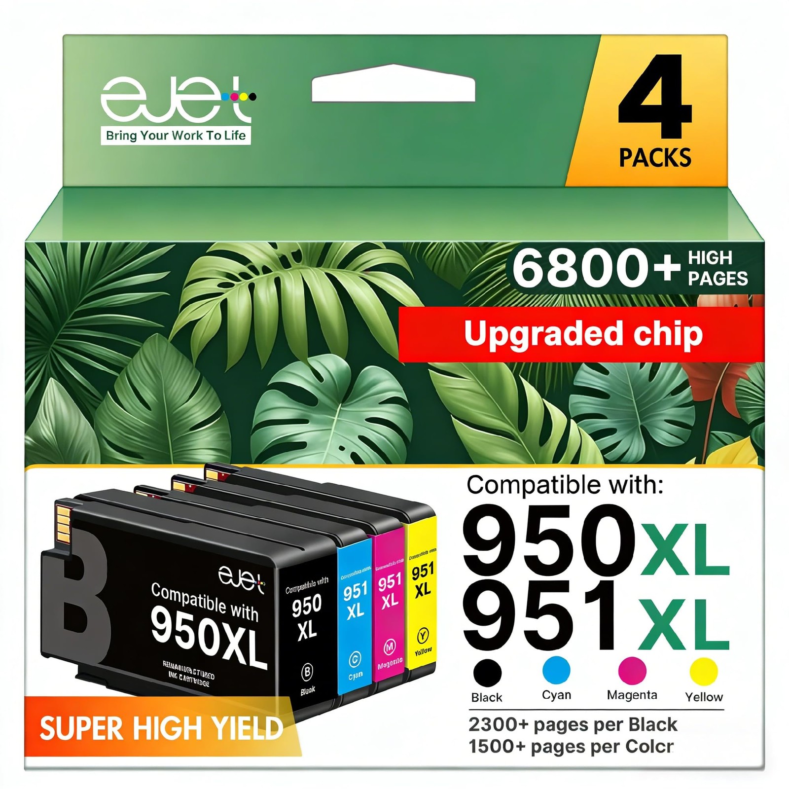 ejet 950XL 951XL Combo High Yield 4 Pack Ink for HP OfficeJet Pro 8600 8610