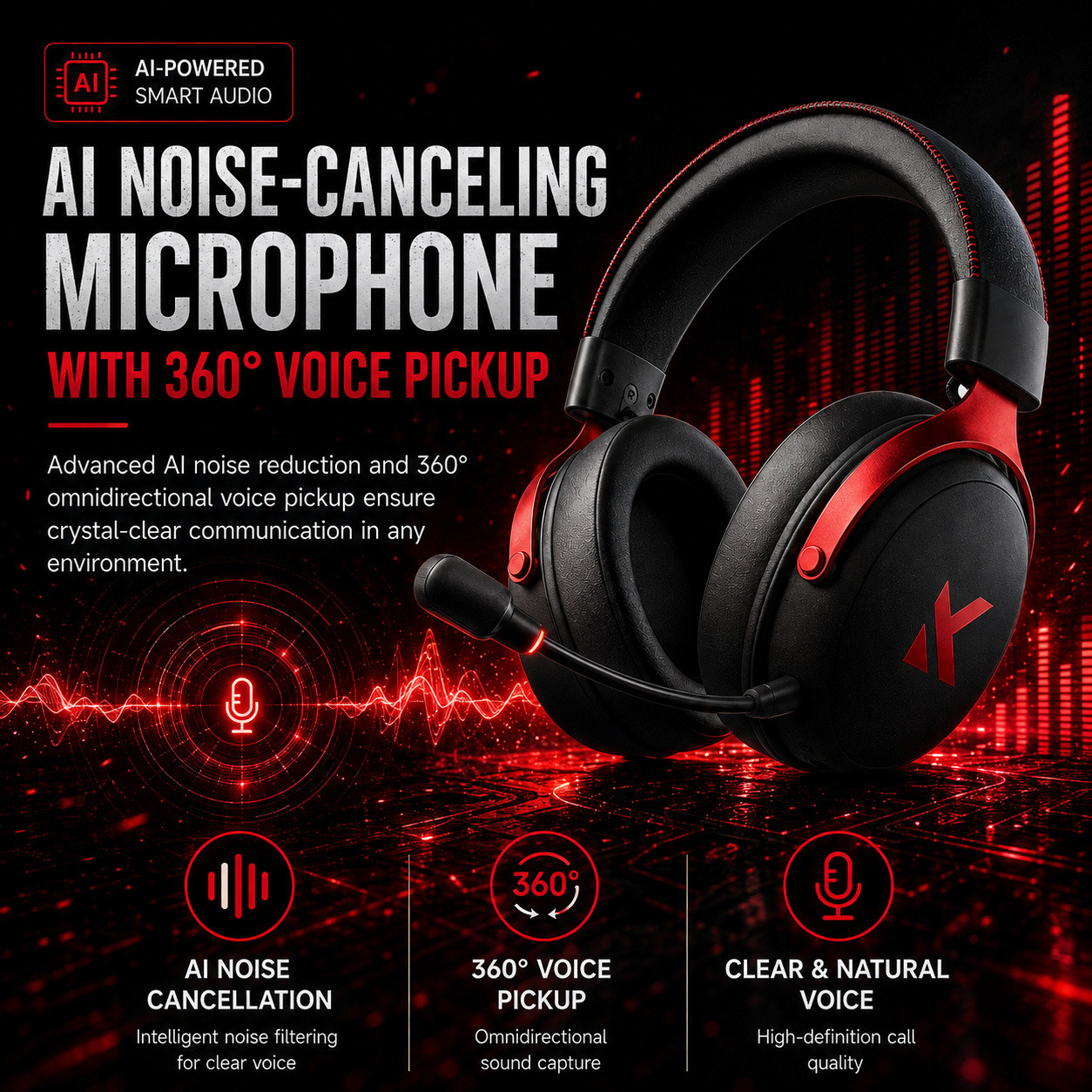 MCHOSE V9 PRO Triple-Mode Gaming Headset with Extra-Long Battery Life 