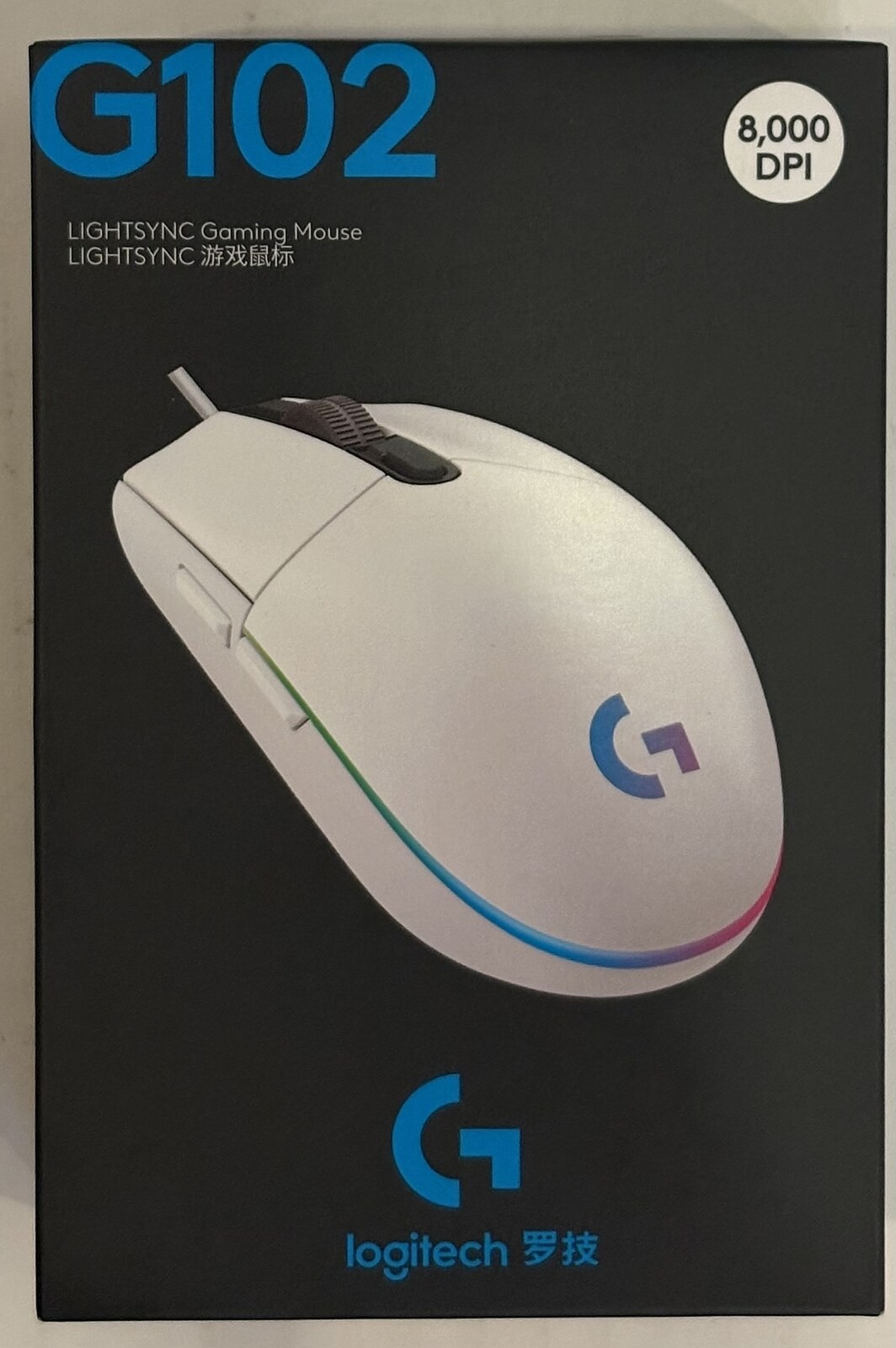 Logitech G102 LIGHTSYNC RGB Gaming Mouse White Wired USB 8000 DPI 910-005809