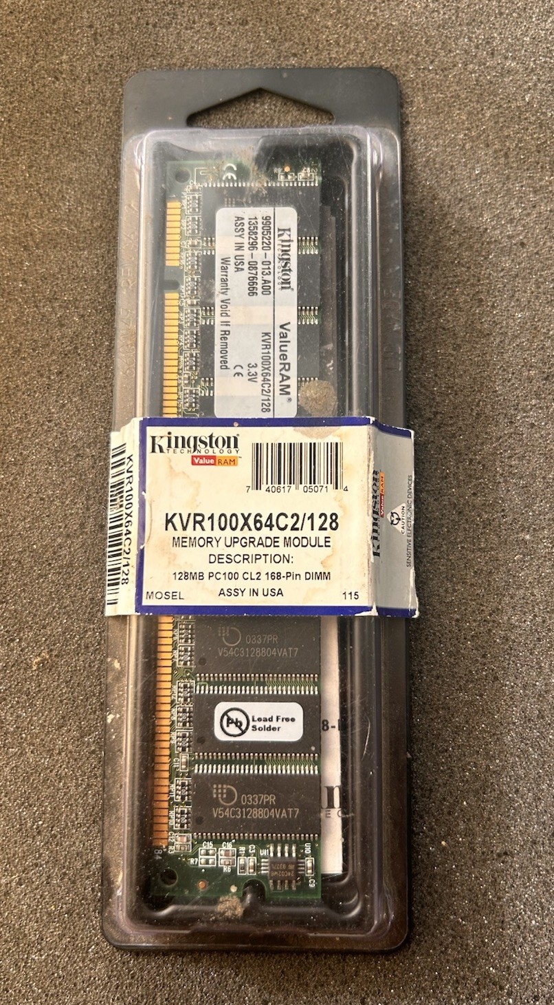 Kingston 128MB PC100 SDRAM 168-Pin DIMM RAM KVR100X64C2/128 Vintage Desktop MEM