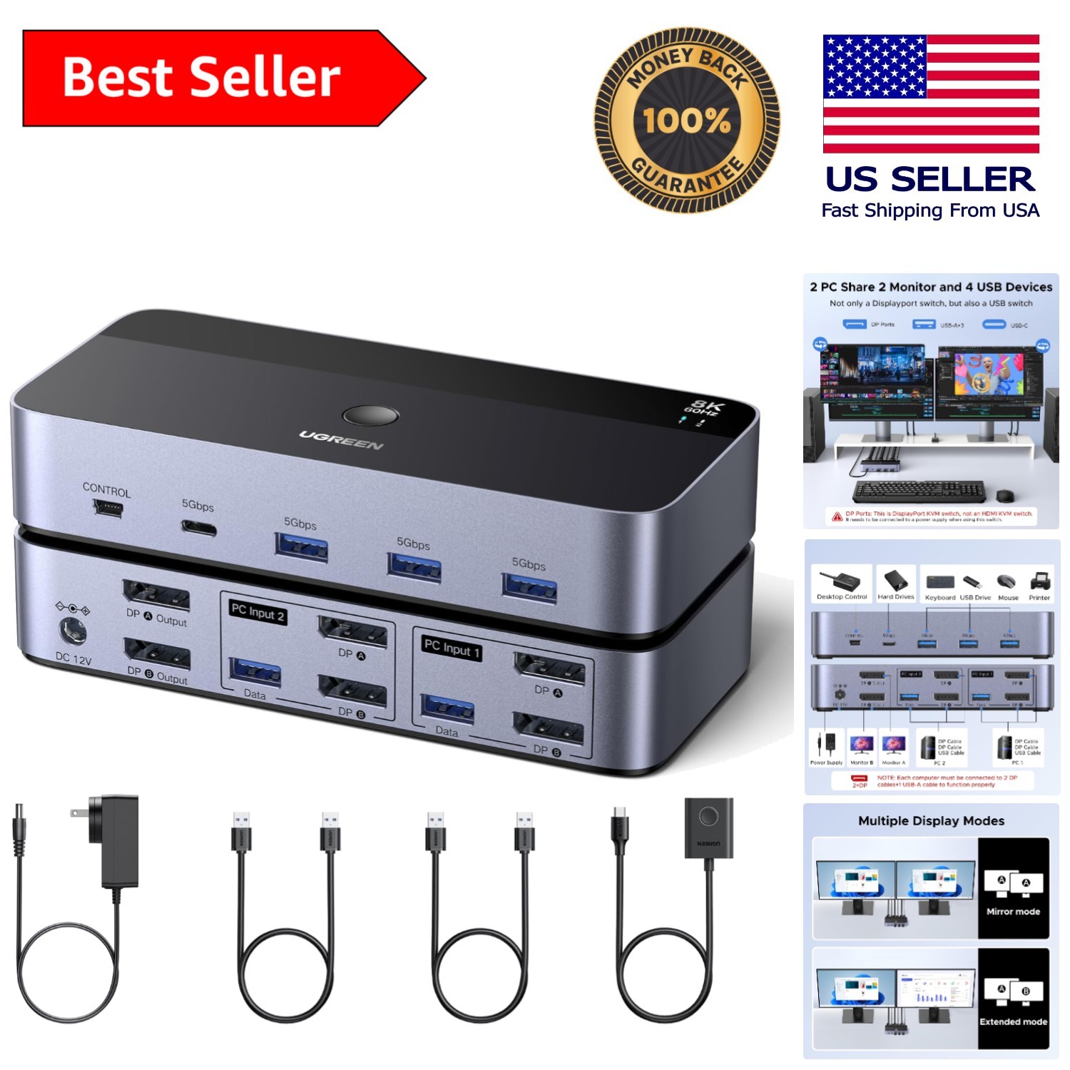 High-Performance 8K DisplayPort KVM Switch for Professionals - Aluminum Design