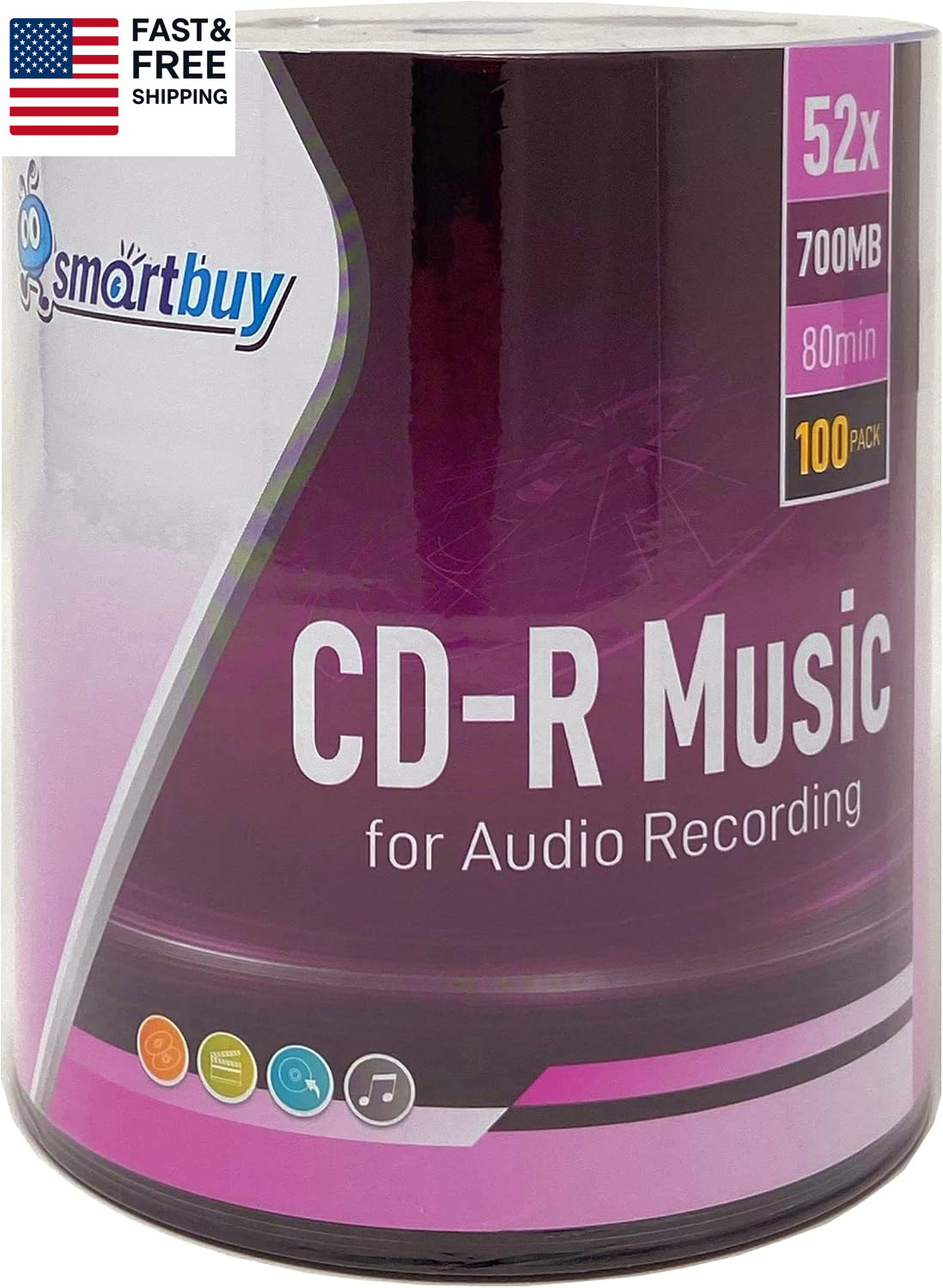 100 Pack  Digital Audio CD-R Music 52X 700Mb/80Min Logo Blank Disc