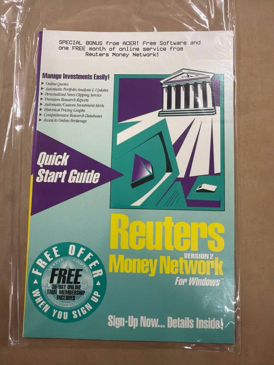 Reuters Money Network for Windows Version 2 Quick Start Guide Vintage 90s Acer