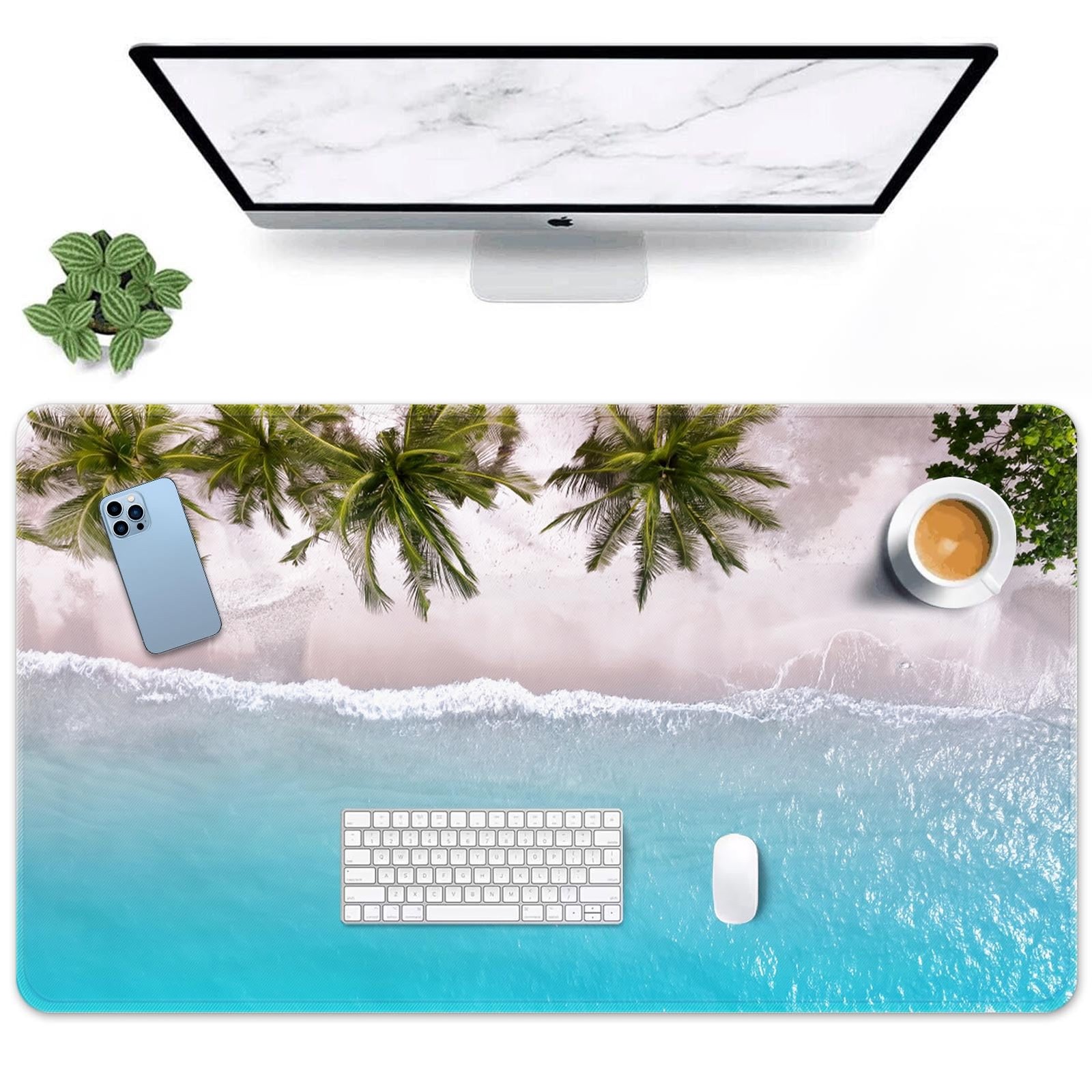 Blue Summer Beach Mouse Pad Large Gaming Turquoise Ocean Desk 31.5x15.7 Inch