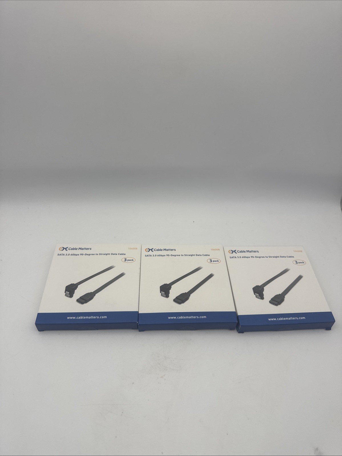 3x Cable Matters SATA III 6Gbps 18in 90-Degree Data Cable 3-Pack New