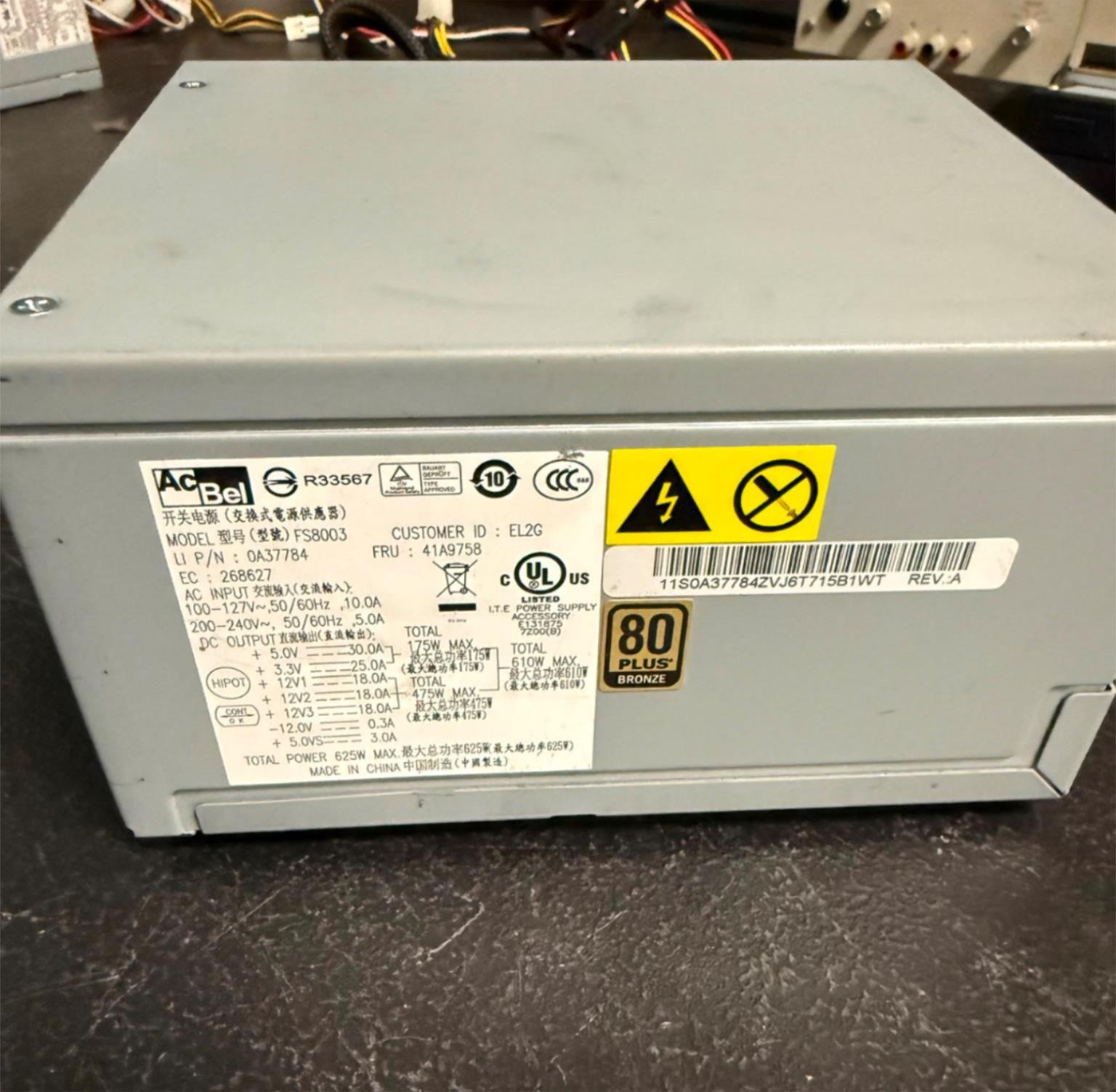 AcBel 0A37784 625W Power Supply Model FS8003