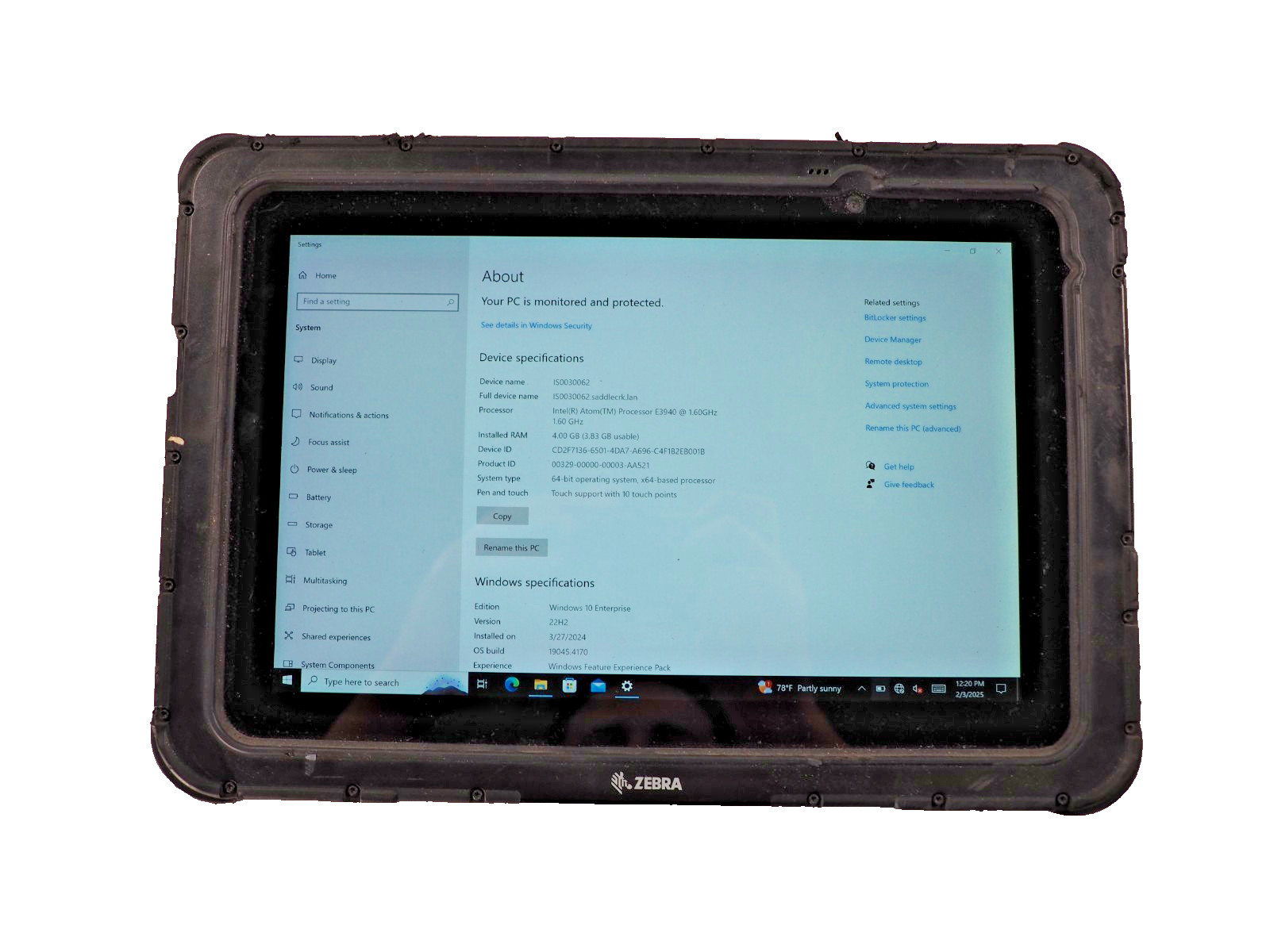 Zebra ET51 ET51AT Rugged Tablet ET51AT-W12E Windows Tablet NO BATTERY NO PSU