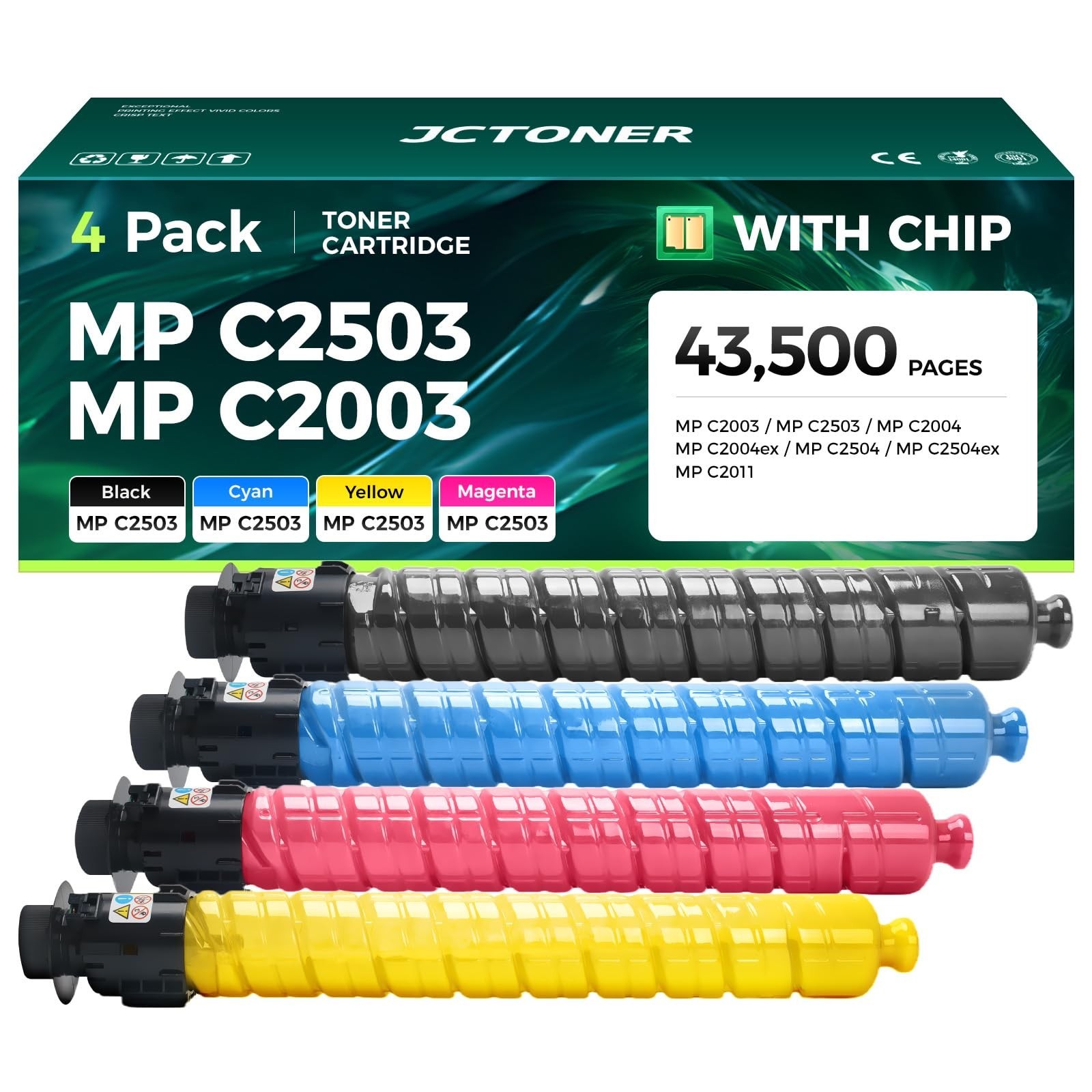 High Yield Toner Cartridge 4-Pack Compatible for Ricoh Aficio C2003 C2503 C2004