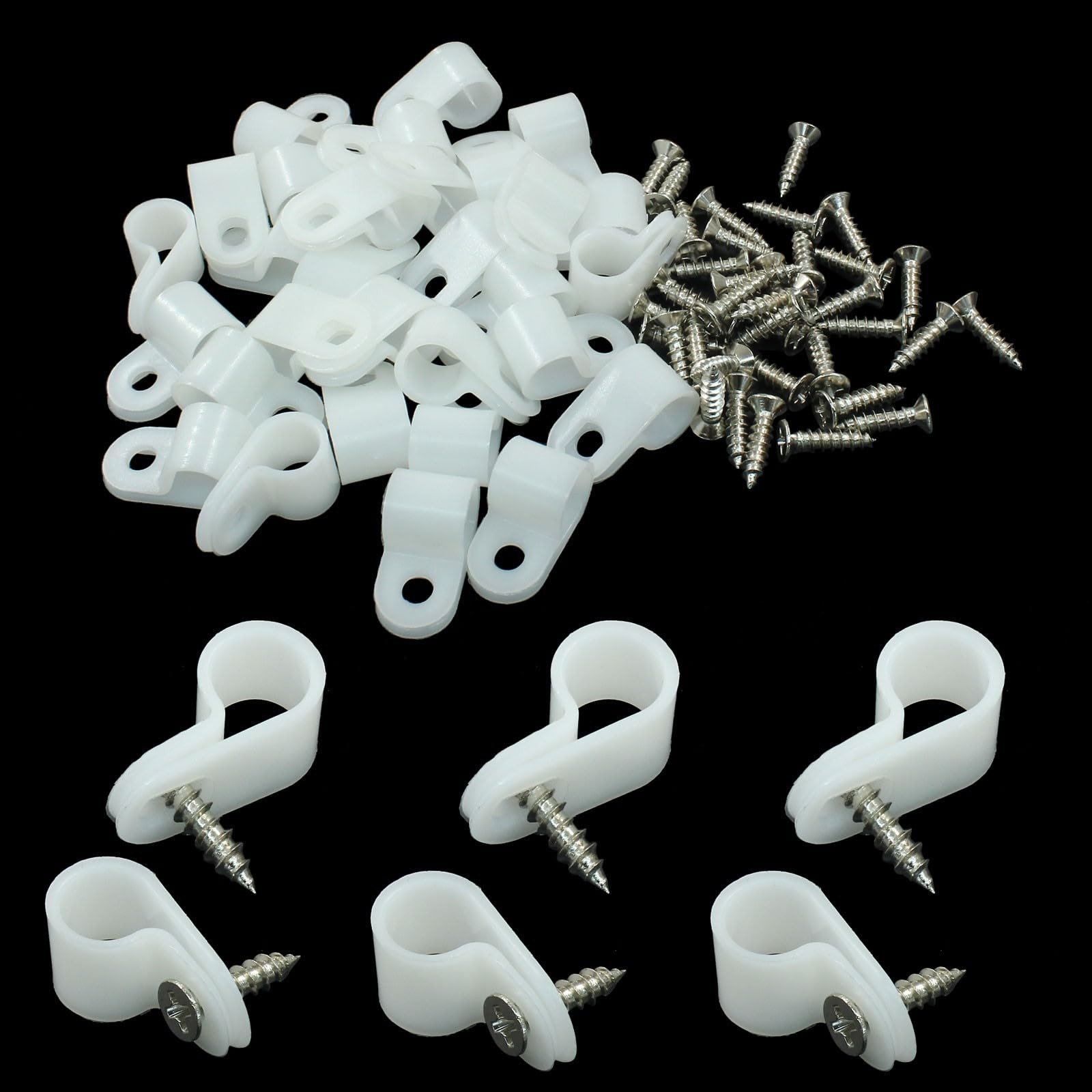 Hitefu 3/8 Inch R-Type Cable Clamp 50 Pcs White