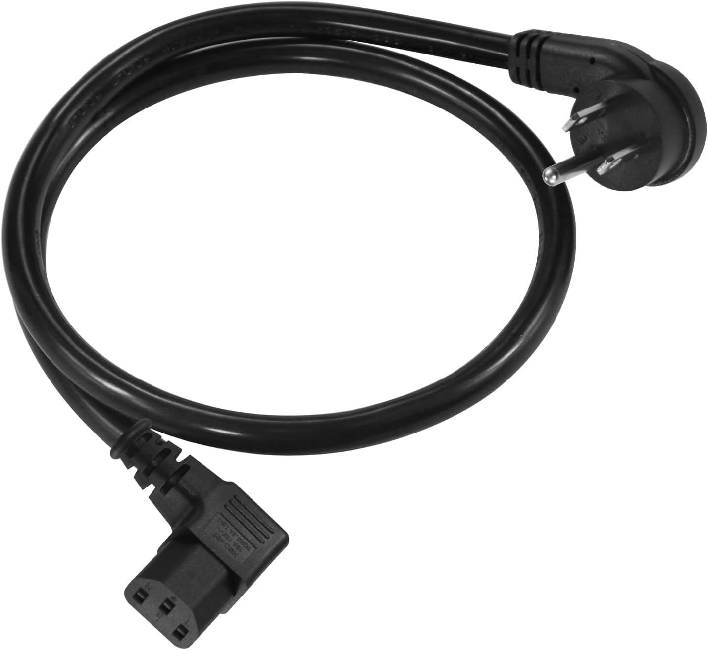 2FT 90Degree Computer Power Cord - Flat Plug to Right Angle IEC C13 Power