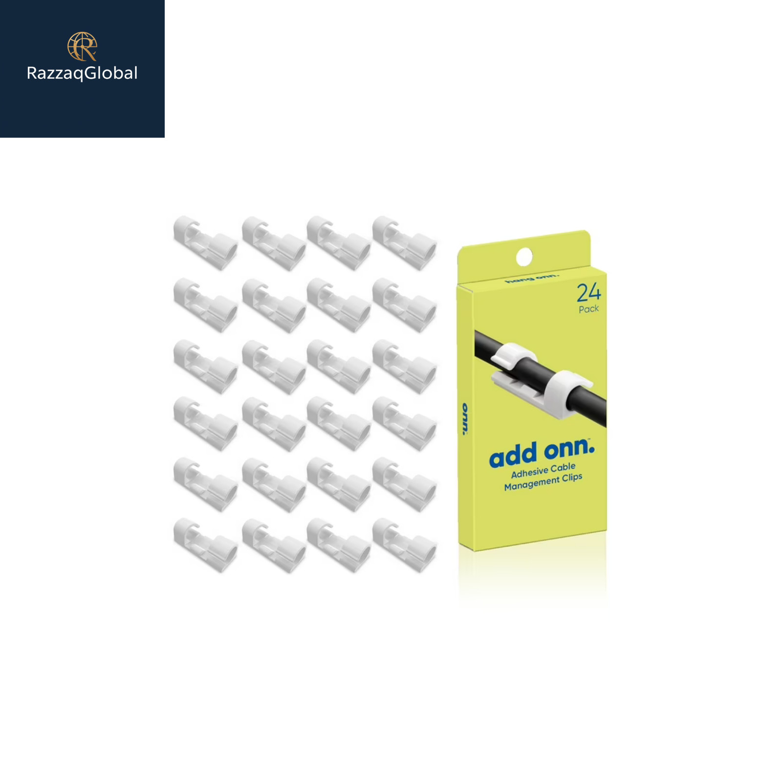 onn Peel and Stick Adhesive Cable Management Clips, 24 Count