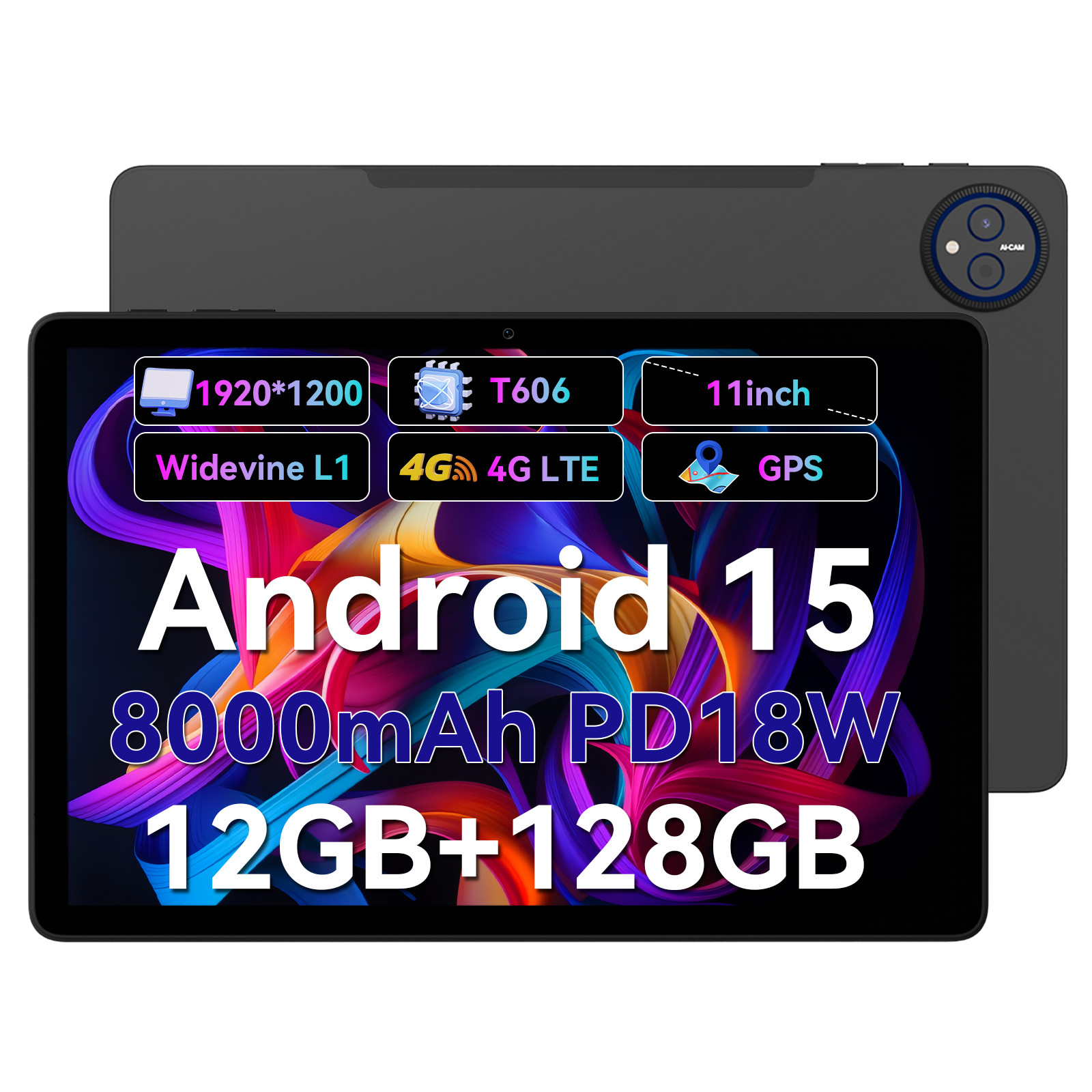 Headwolf 2025 Newest Android 15 tablet 11 Inch FHD tablet 12GB RAM 128GB 8000mAh