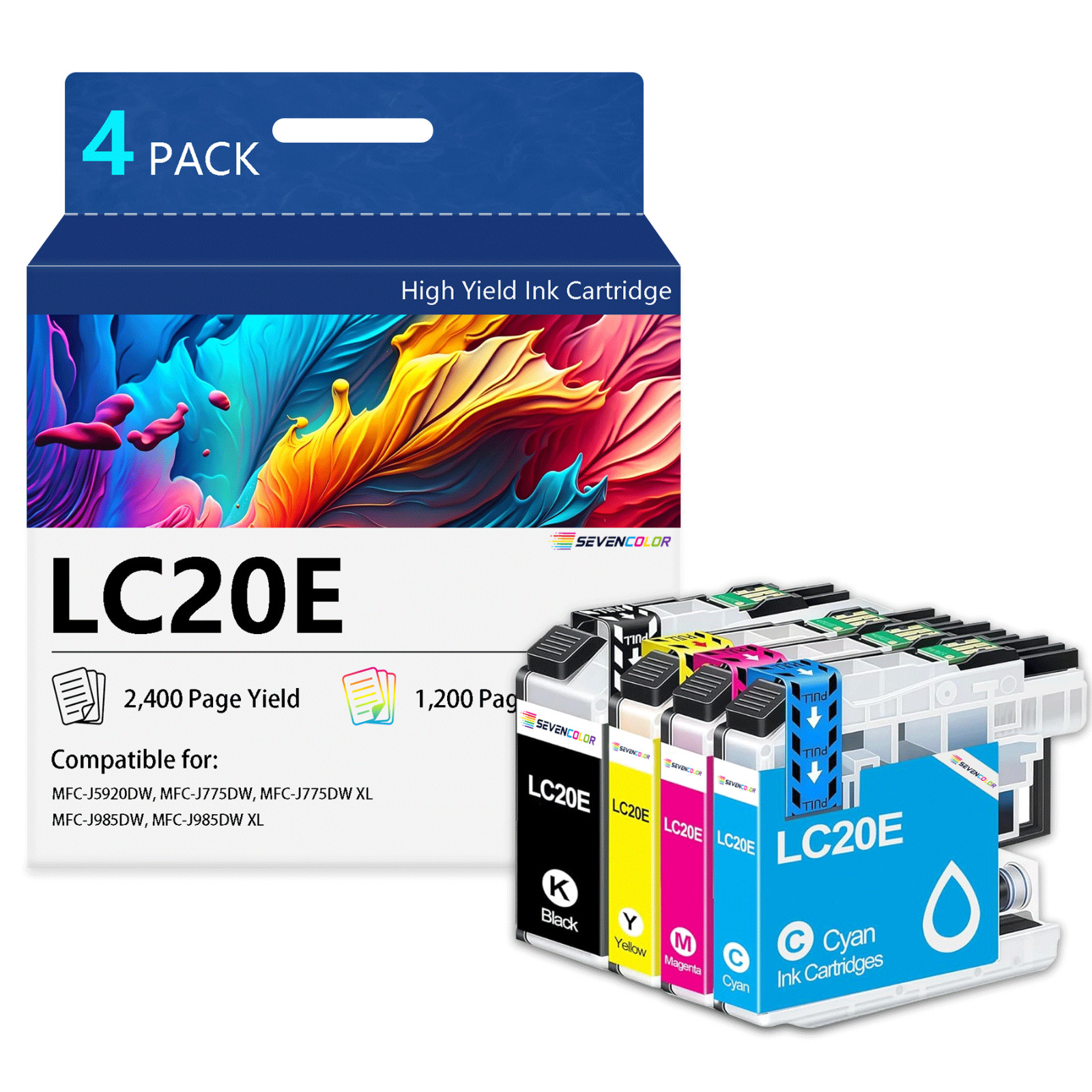 LC20E Super High Yield Ink Cartridge Set(4Pack, KCMY) | Work for MFC-J5920dw