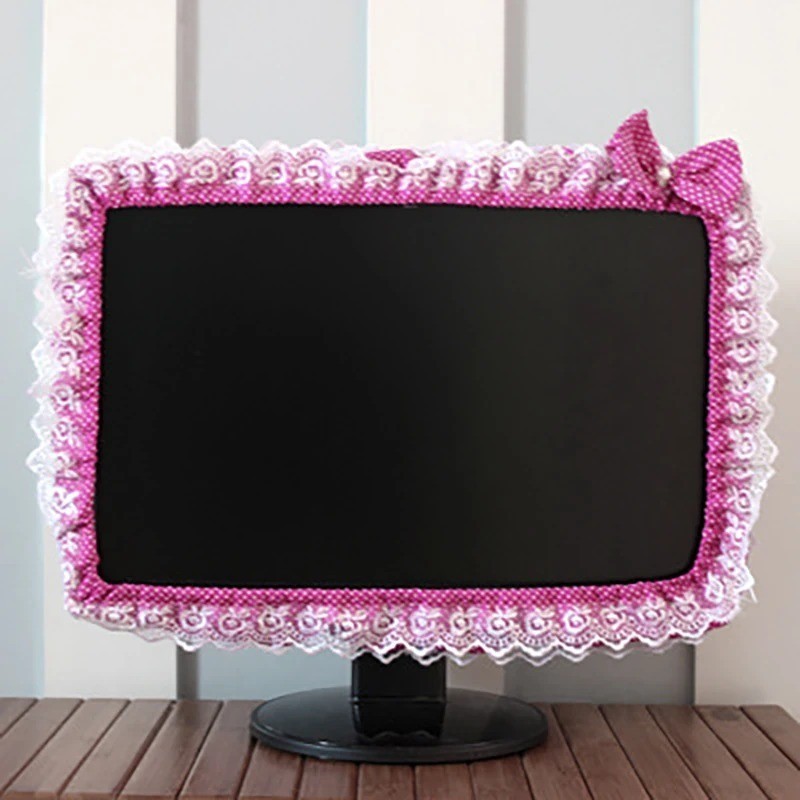 Lace Fabric Computer Frame Cover Monitor Screen Dust Cover With Elastic Pen