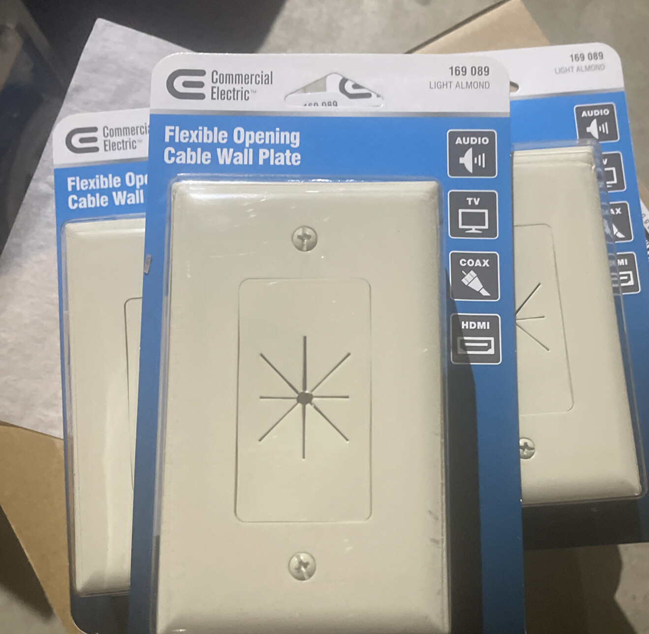 3 New Commercial Electric CE Tech Flexible Opening Cable Wall Plate light almond