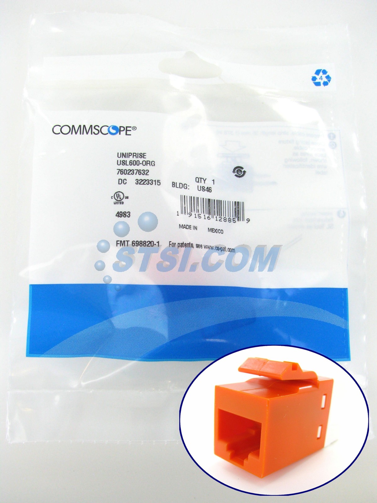 Commscope USL600-ORG Uniprise SL-Series RJ45 Cat6 Jack, Orange ~STSI