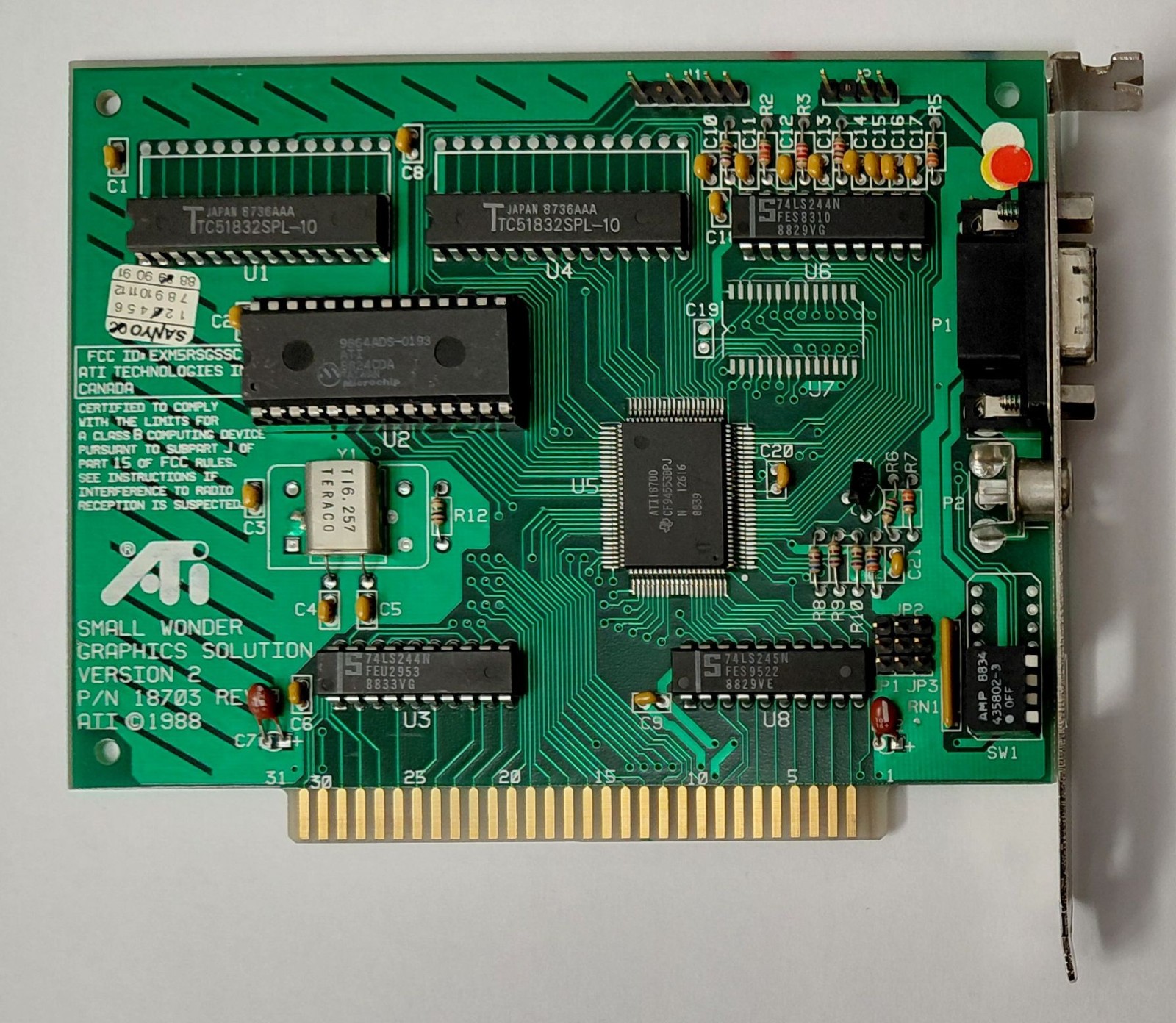 ATI Small Wonder Graphics Solution 8-bit ISA Graphics Card (CGA, HGC, MDA, 1988)