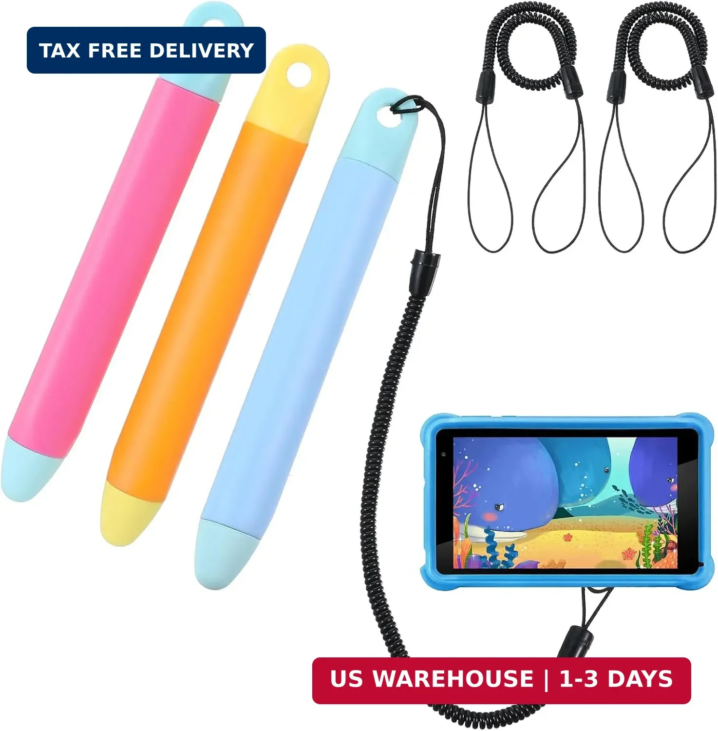 3 Pack Kid-Friendly Stylus Pen with Tether Anti-Rolling Tablet Styluses Tablet S