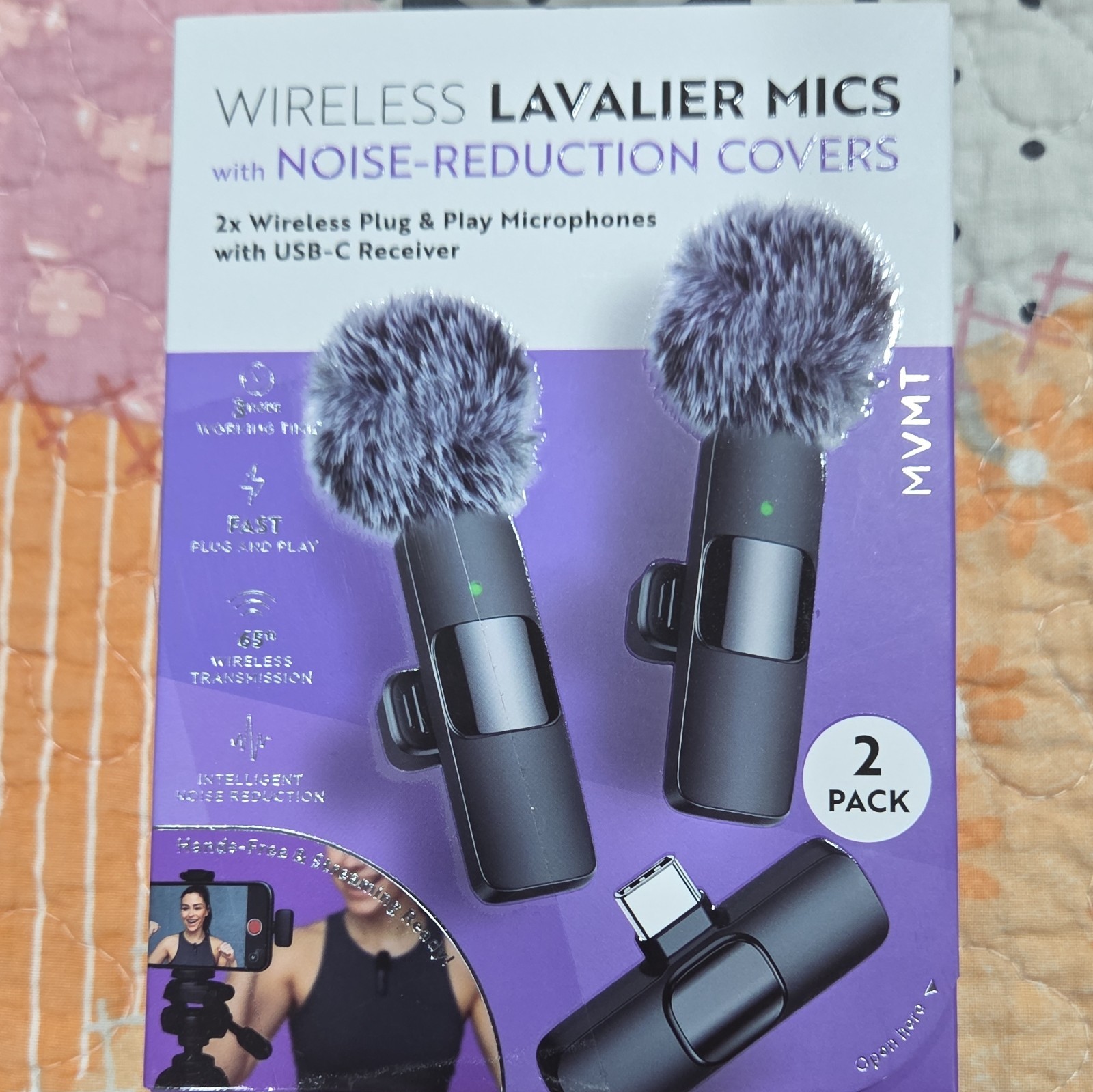 MVMT Wireless Clip-On Lavalier Mics 2-Pack, Noise Reduction, USB-C Receiver