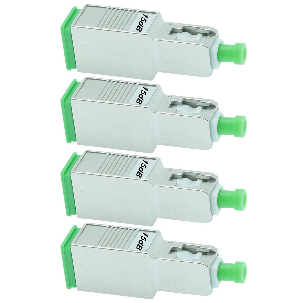 4x 15dB SC APC Connector Fiber Optic Optical Attenuator Single Mode Metal Green
