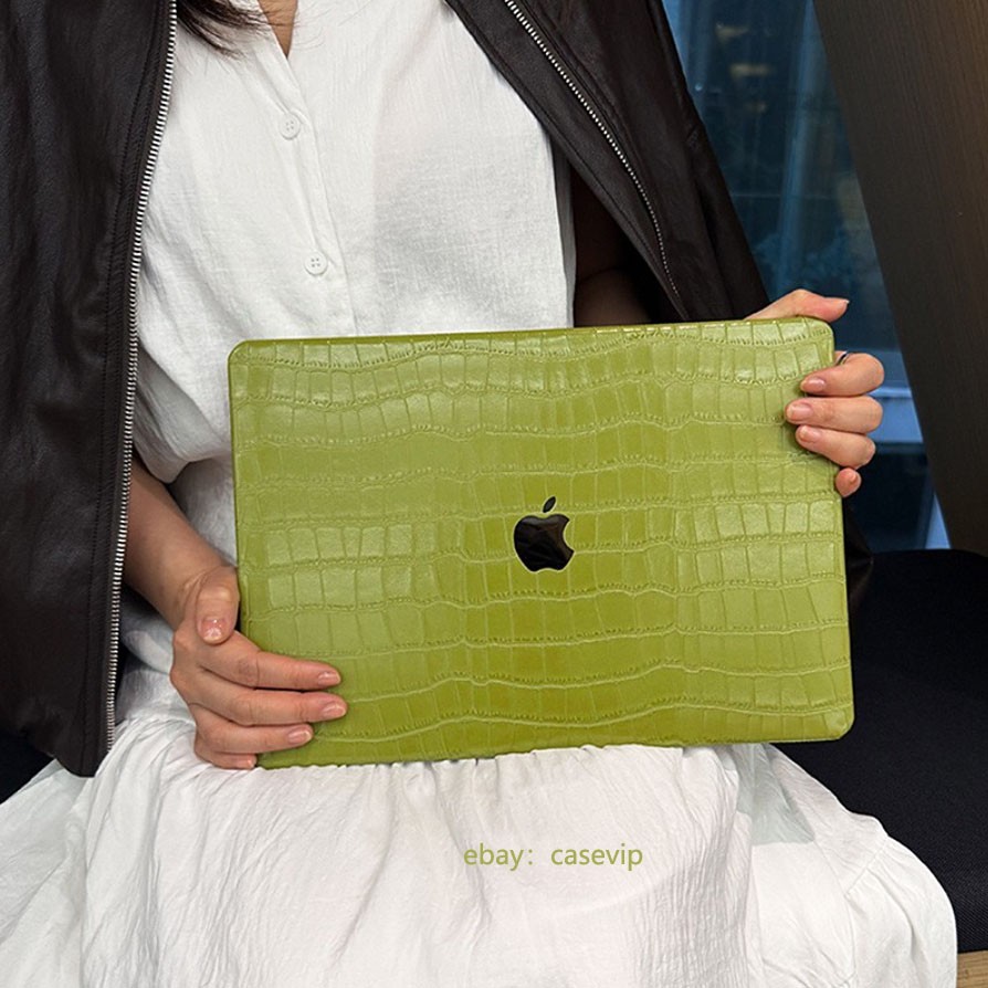 Grass Green Crocodile PU Leather Shell For Macbook M5 Pro 14 16 Air 13 15 12 in