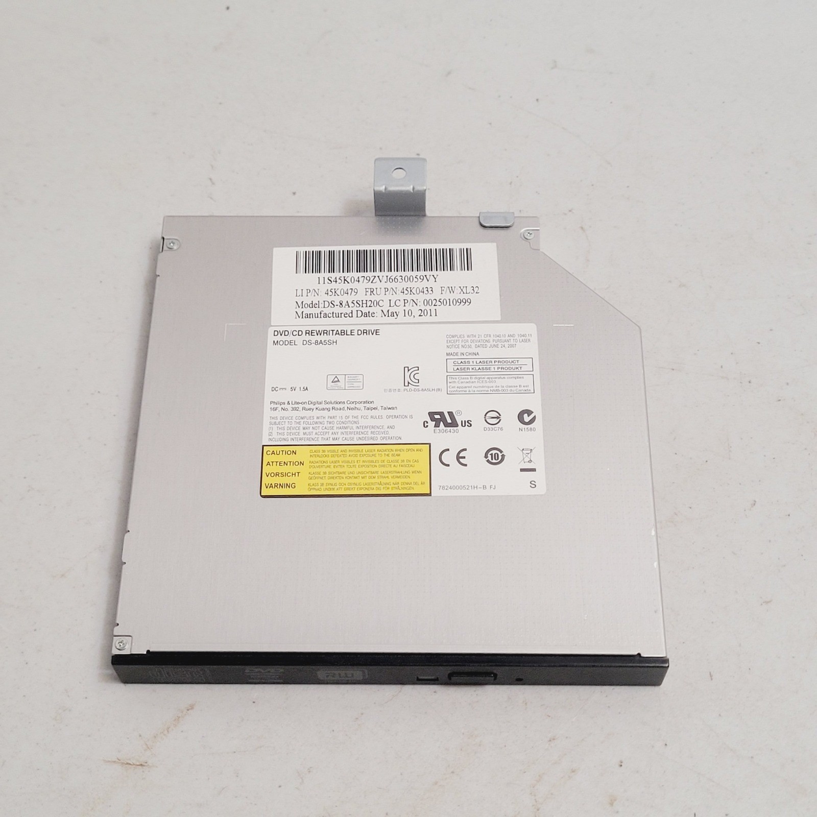 Philips DS-8A5SH DVD CD Rewritable Drive Laptop Internal SATA Silver 45K0433